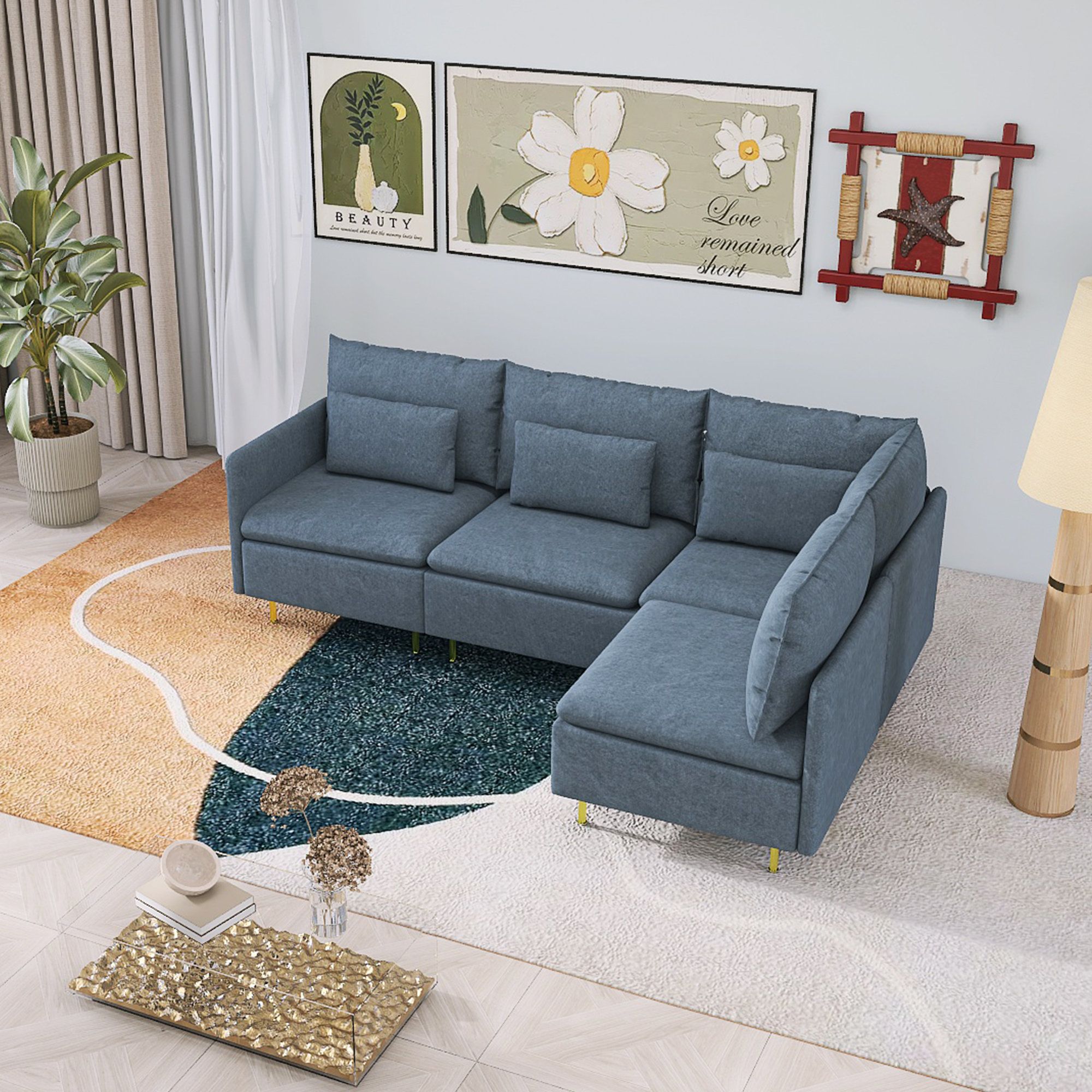 Latitude Run® Grabiela Convertible Sectional Sofa L Shape Sectional Couch 4  Seat | Wayfair Inside Convertible L Shaped Sectional Sofas (Photo 20 of 24)