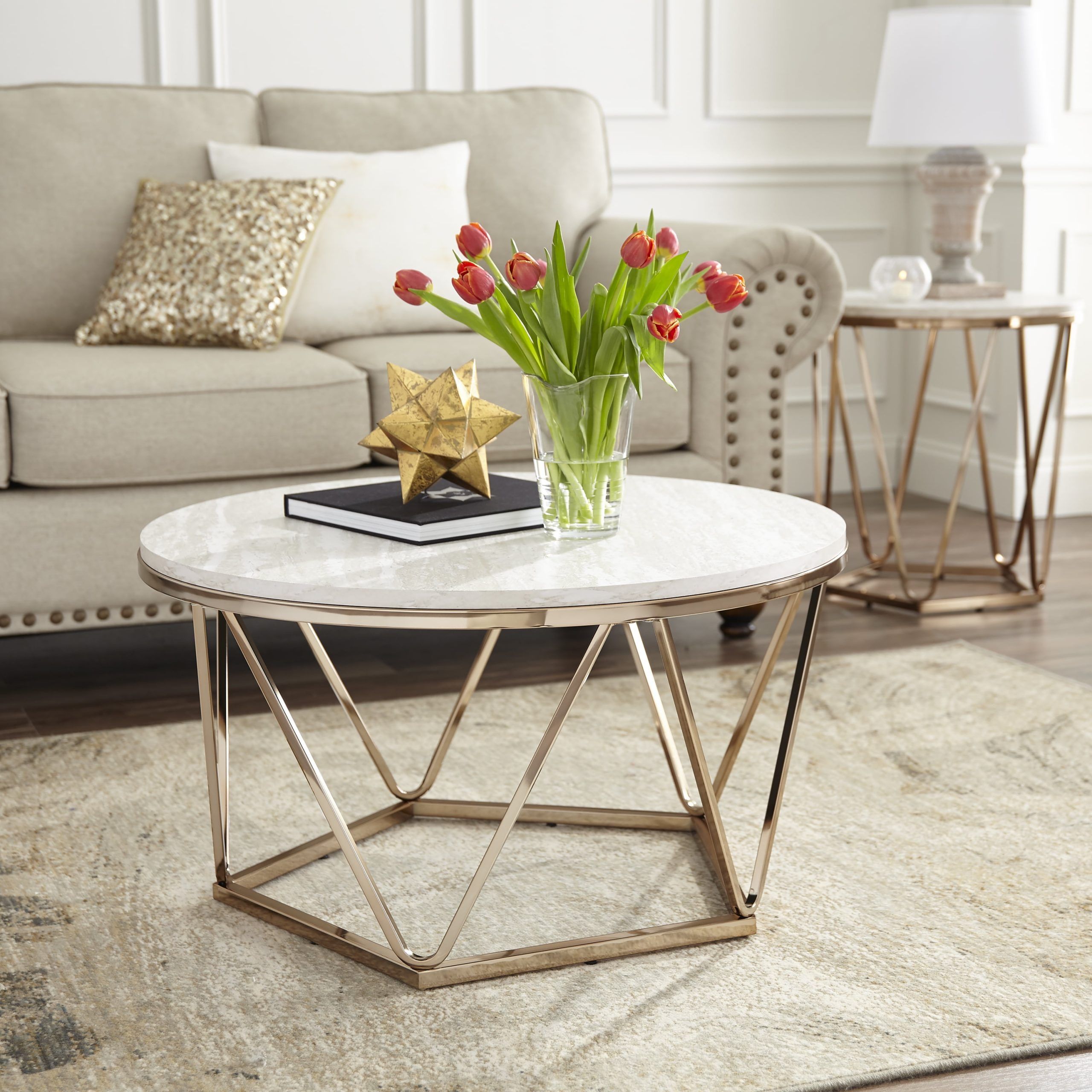 Leaci Modern Faux Stone Round Coffee Table – Walmart With Modern Round Faux Marble Coffee Tables (View 14 of 15)