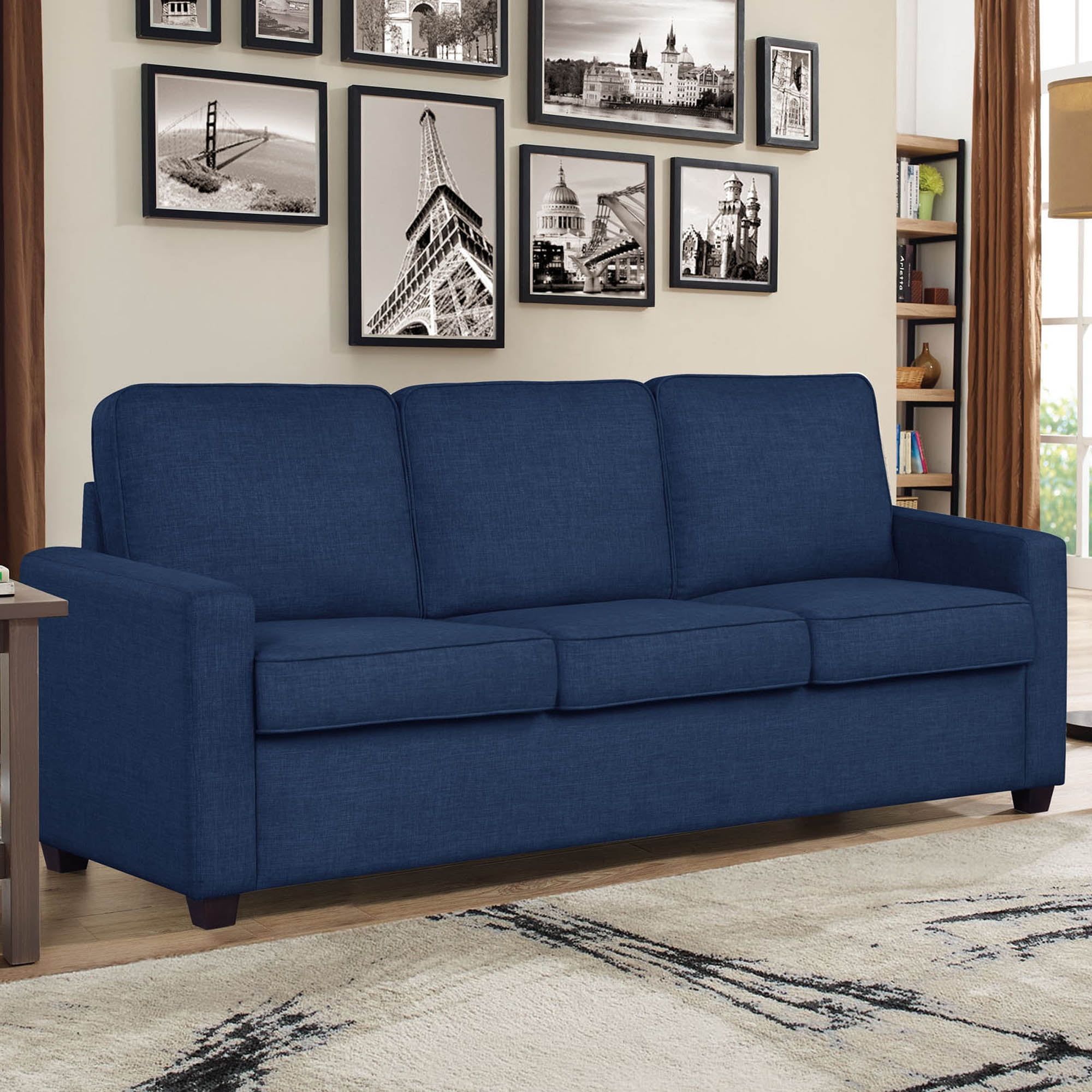 Lifestyle Solutions Jenson Traditional Sofa With Sleeper, Navy Blue Fabric  – Walmart Regarding Navy Sleeper Sofa Couches (Photo 1 of 15)