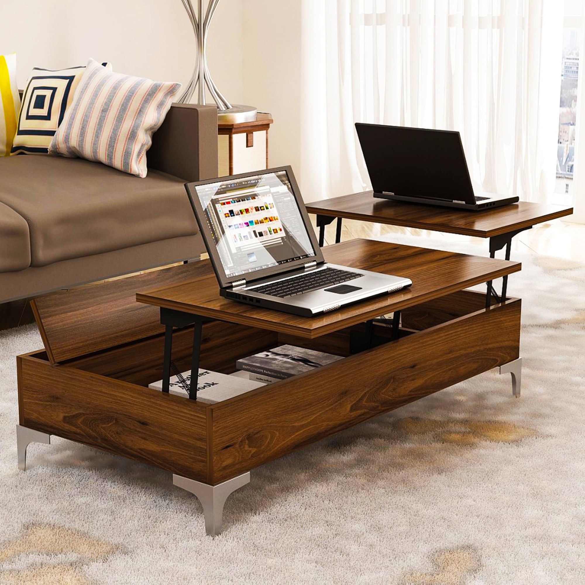 Lift Top Coffee Table, Adjustable Wood Table With Hidden Storage With Wood Lift Top Coffee Tables (View 3 of 15)