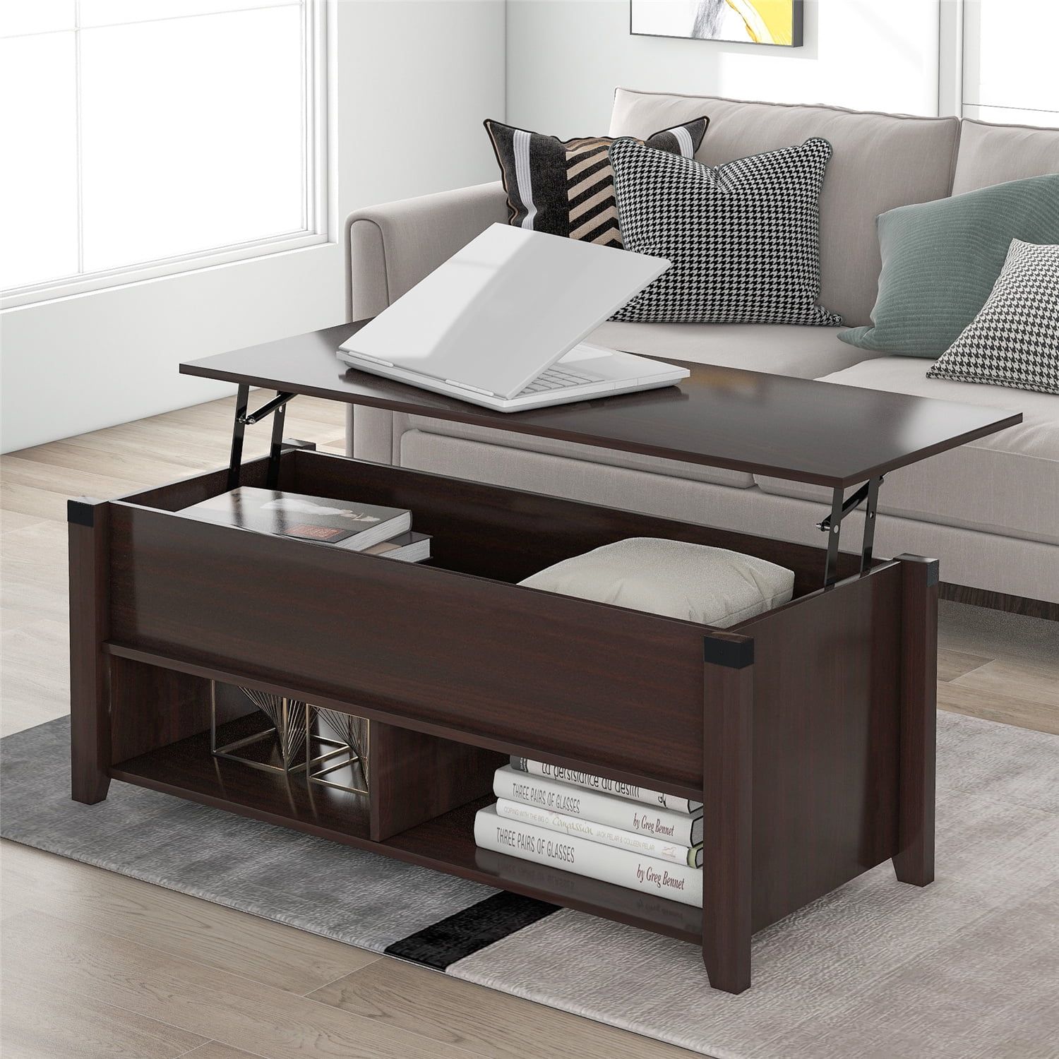Lift Top Coffee Table With Storage Wood Coffee Table With Open Shelf For Lift Top Coffee Tables With Shelves (Photo 5 of 15)