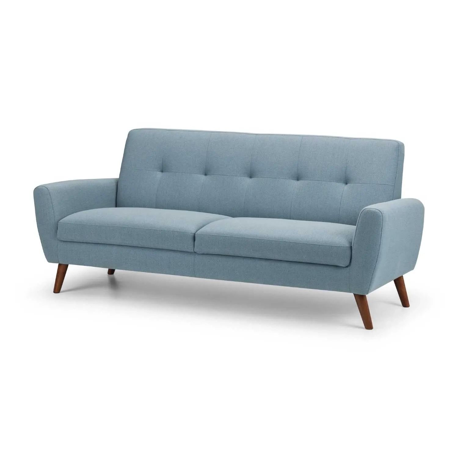 Light Blue Linen Fabric Upholstered 3 Seater Compact Retro Scandinavian Sofa  – Amc Extra Throughout Modern Blue Linen Sofas (View 12 of 15)