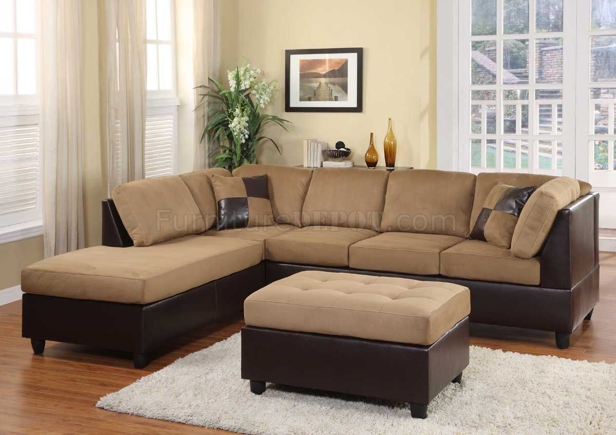 Light Brown Microfiber Modern Sectional Sofa W/ottoman With Regard To Sofas With Ottomans In Brown (View 7 of 15)