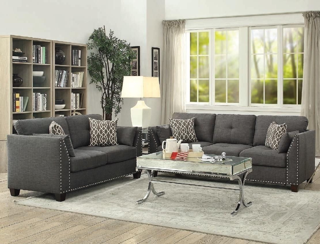 Light Charcoal Linen Sofa Set 3pcs W/table 52405 Laurissa Acme Transitional  – Buy Online On Ny Furniture Outlet In Light Charcoal Linen Sofas (View 7 of 15)