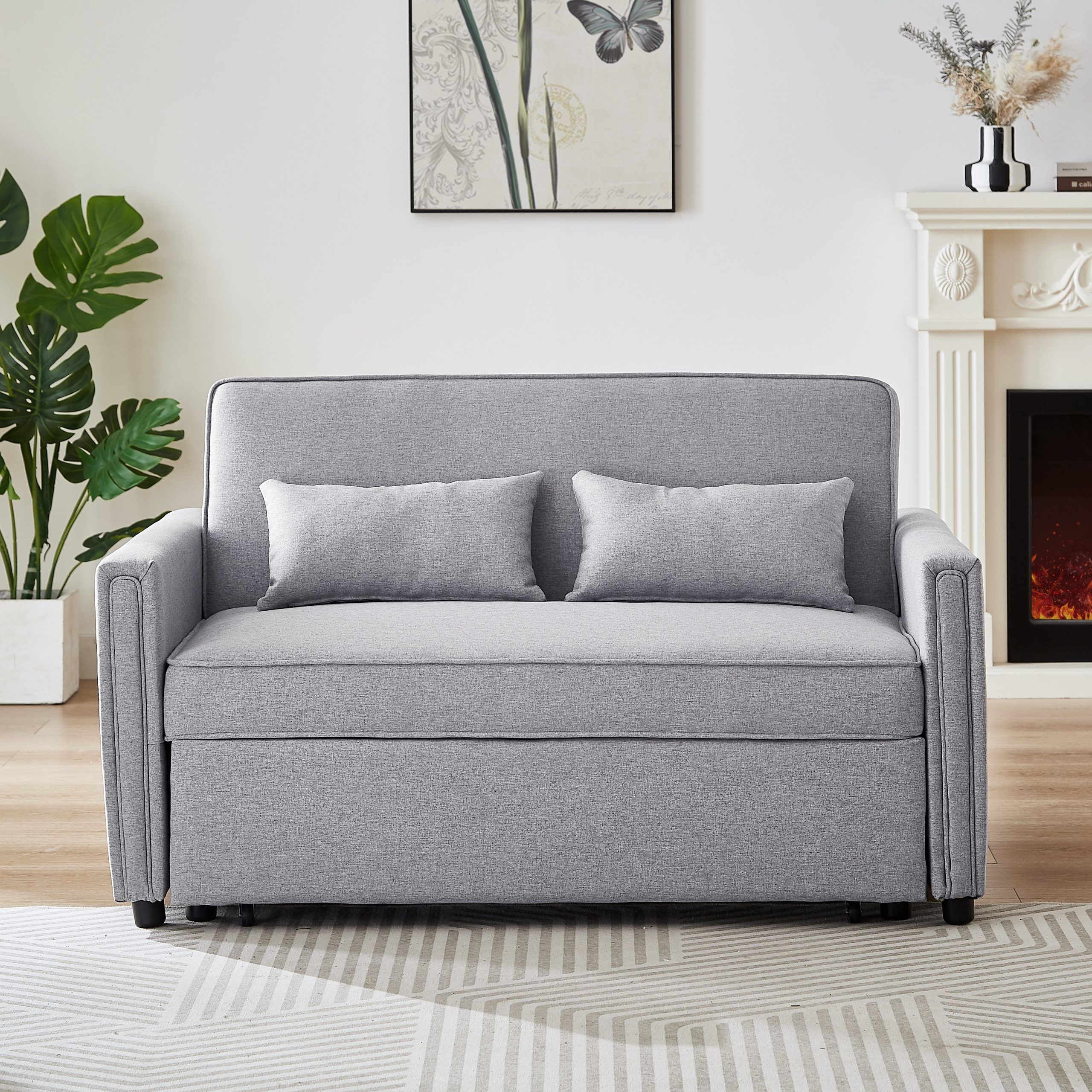 Linen Convertible Loveseat Sleeper Sofa Couch With Adjustable Backrest –  Bed Bath & Beyond – 38369360 Regarding Convertible Gray Loveseat Sleepers (View 14 of 15)