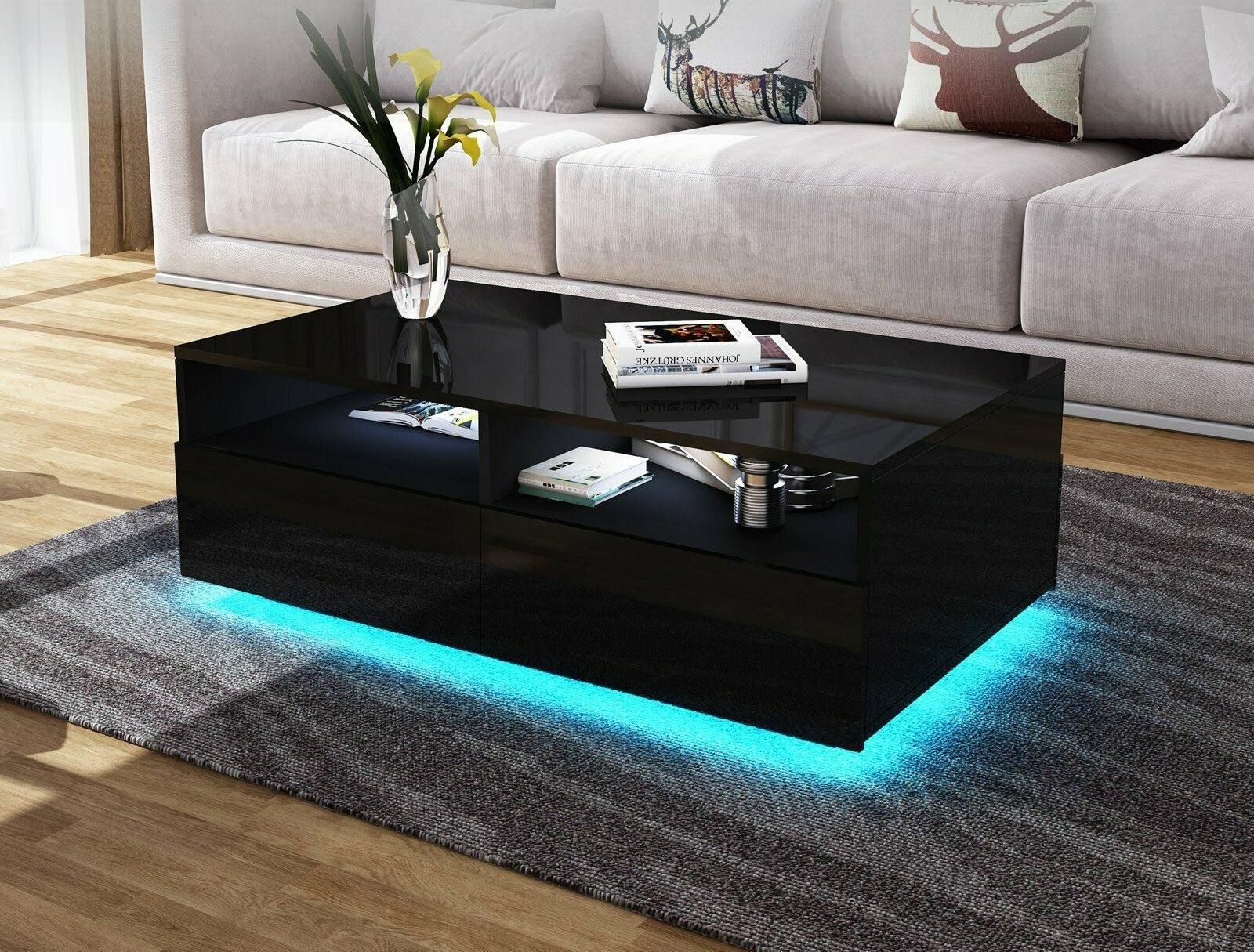 Living Room Rectangle Coffee Table 4 Drawers Rgb 16 Color Led Lights | Ebay In Coffee Tables With Drawers And Led Lights (Photo 7 of 15)