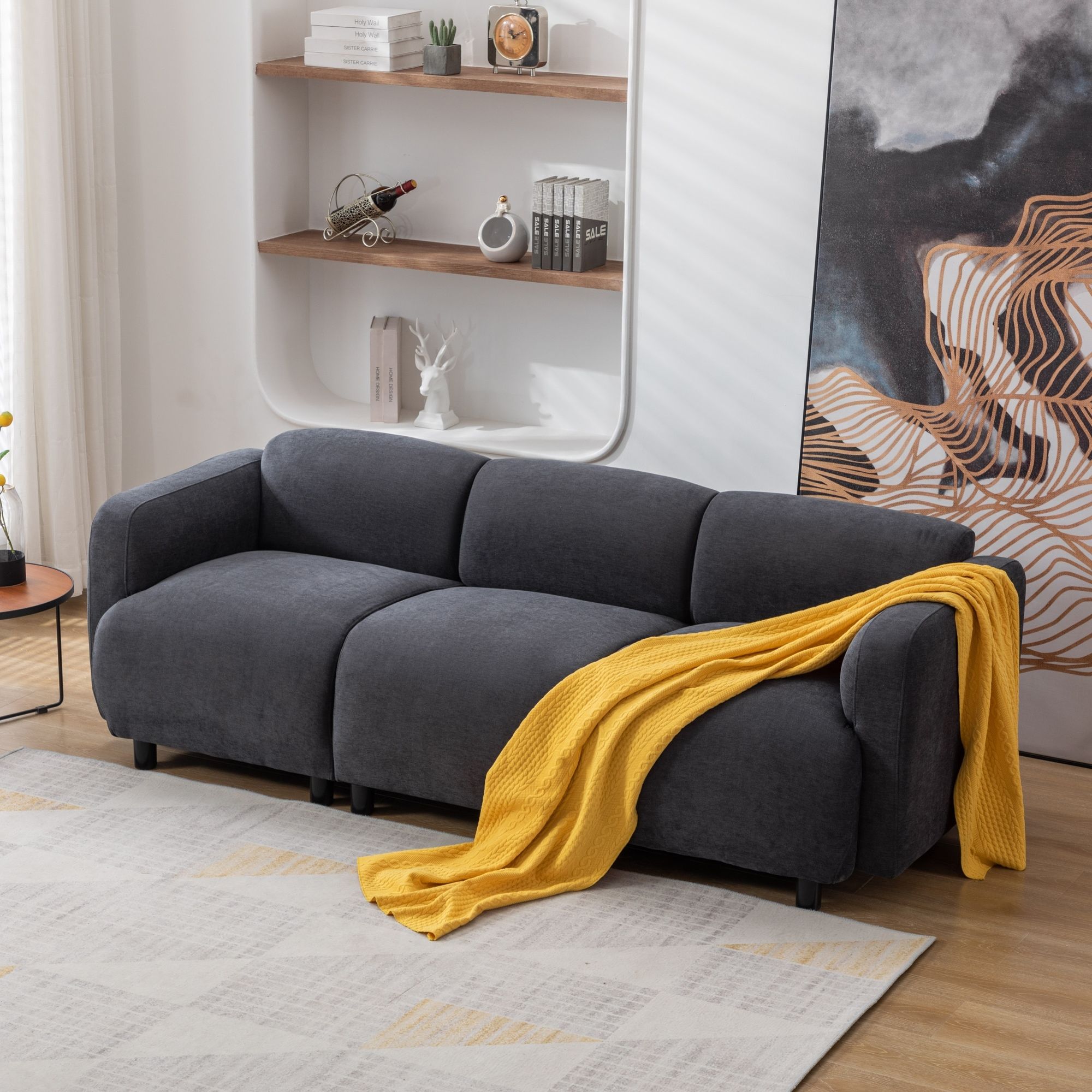 Livingroom 3 Seat Deep Cloud Sofa Sectional Couch Modern Polyester Fabric  Sofa With 12 Support Legs For Living Room, Dark Grey – Bed Bath & Beyond –  37980562 Inside Dark Grey Polyester Sofa Couches (View 3 of 15)