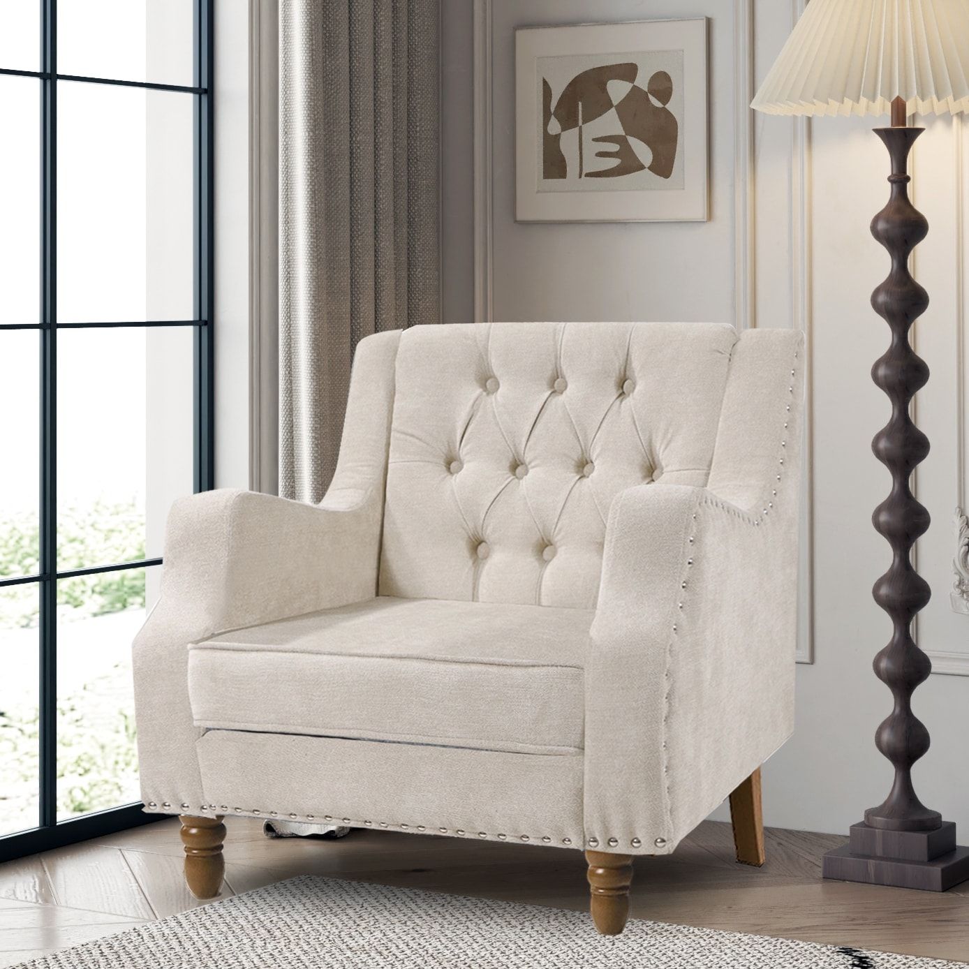 Livingroom Accent Chair, Armchair With Vintage Brass Studs, Button Tufted  Upholstered Armchair Comfy Reading Chair For Bedroom – Bed Bath & Beyond –  37871459 Inside Comfy Reading Armchairs (View 4 of 15)