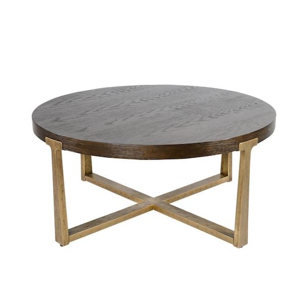 Lnc 36 In. Gold Medium Round Wood Coffee Table With Metal Frame In Round Coffee Tables With Steel Frames (Photo 7 of 15)