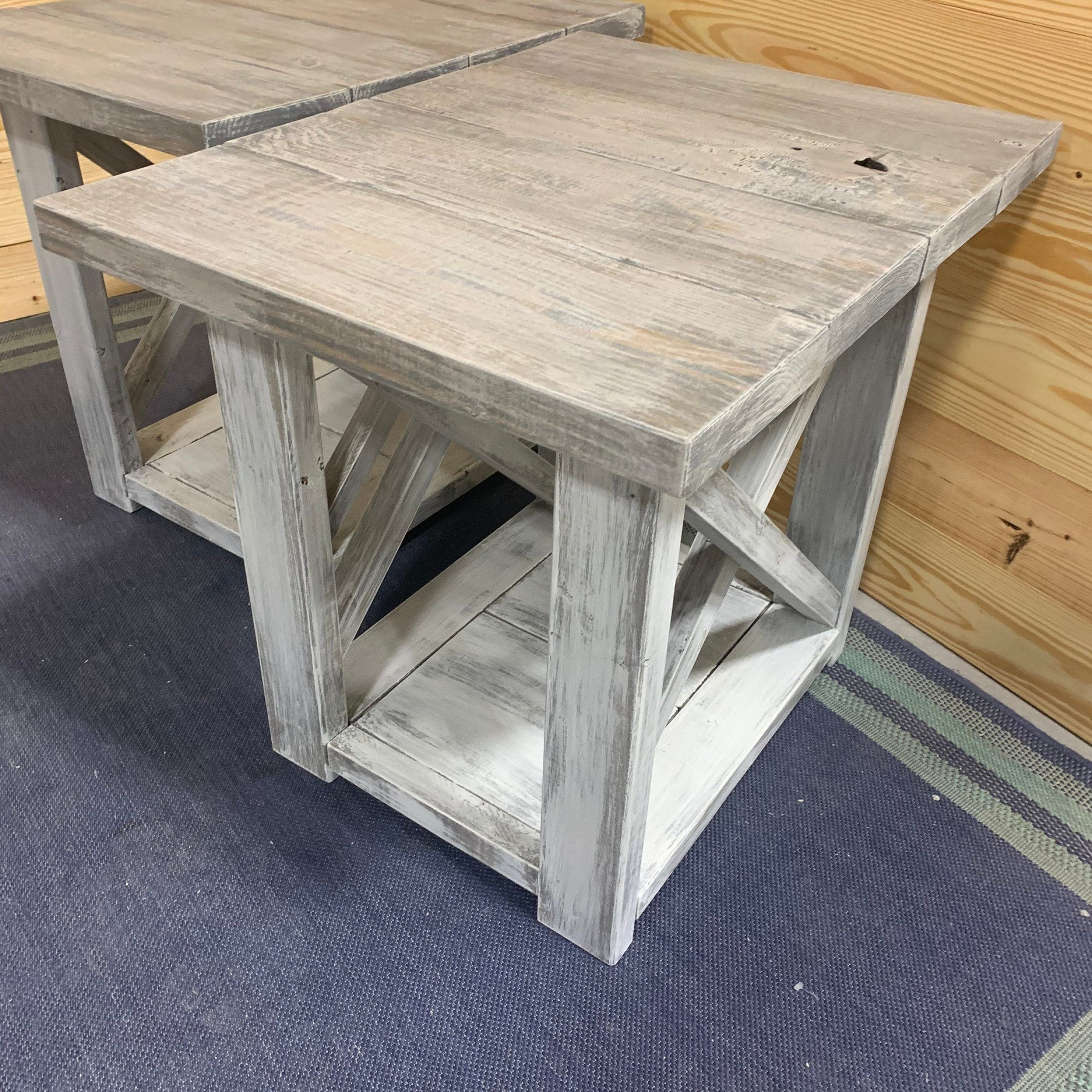 Long Rustic Farmhouse End Tables Gray White Wash Top With A Distressed Regarding Rustic Gray End Tables (Photo 4 of 15)