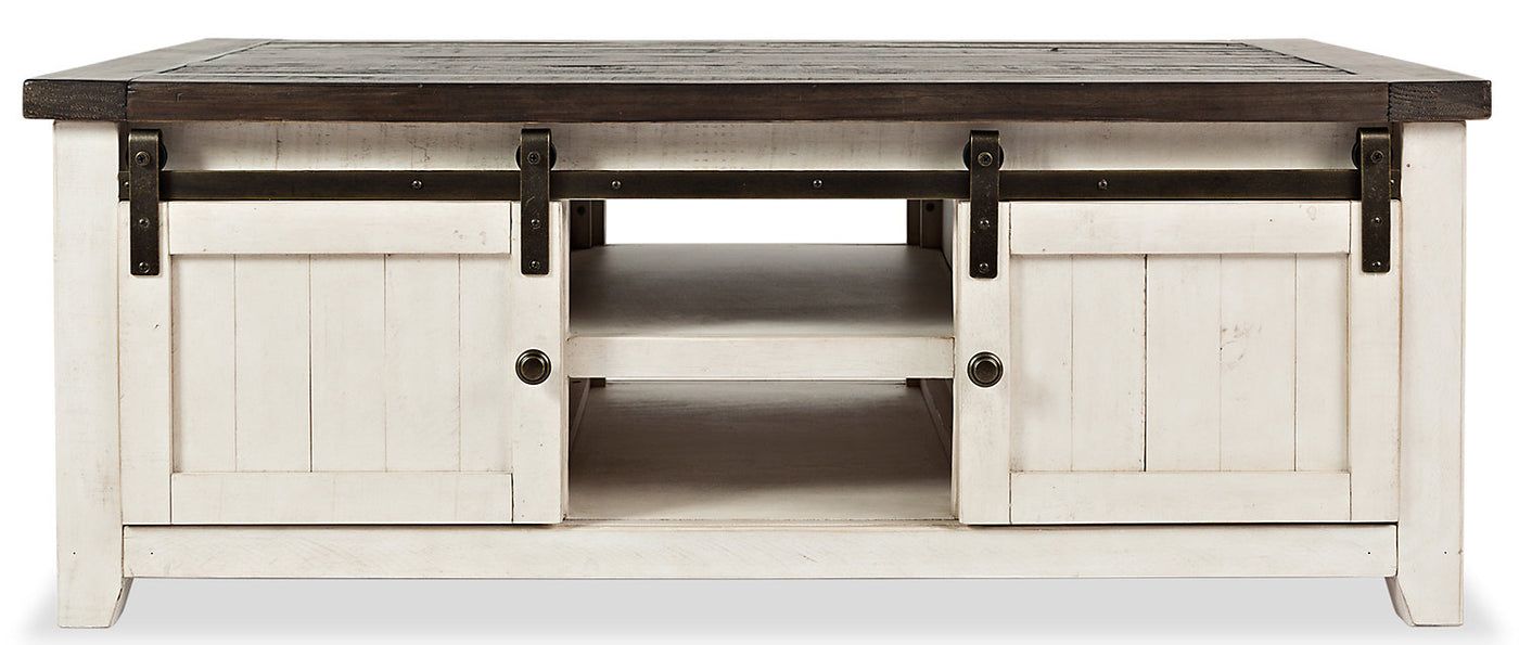 Madison Barn Door Coffee Table – White | The Brick Throughout Coffee Tables With Storage And Barn Doors (View 13 of 15)