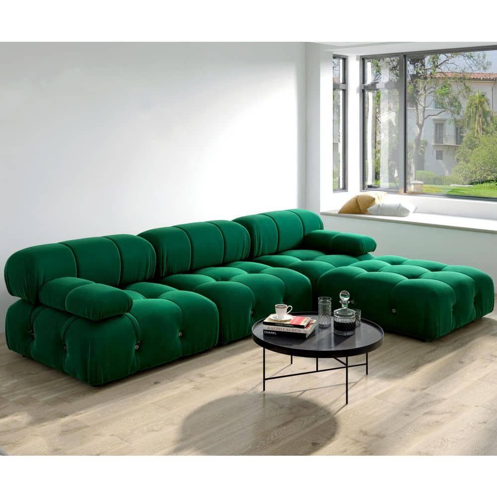 Magic Home 103.95 In. Convertible Modular Minimalist Sofa Free Combination  L Shaped 4 Seater Velvet Sectional With Ottoman, Green Mh Sf105gn – The  Home Depot Regarding Green Velvet Modular Sectionals (Photo 3 of 15)