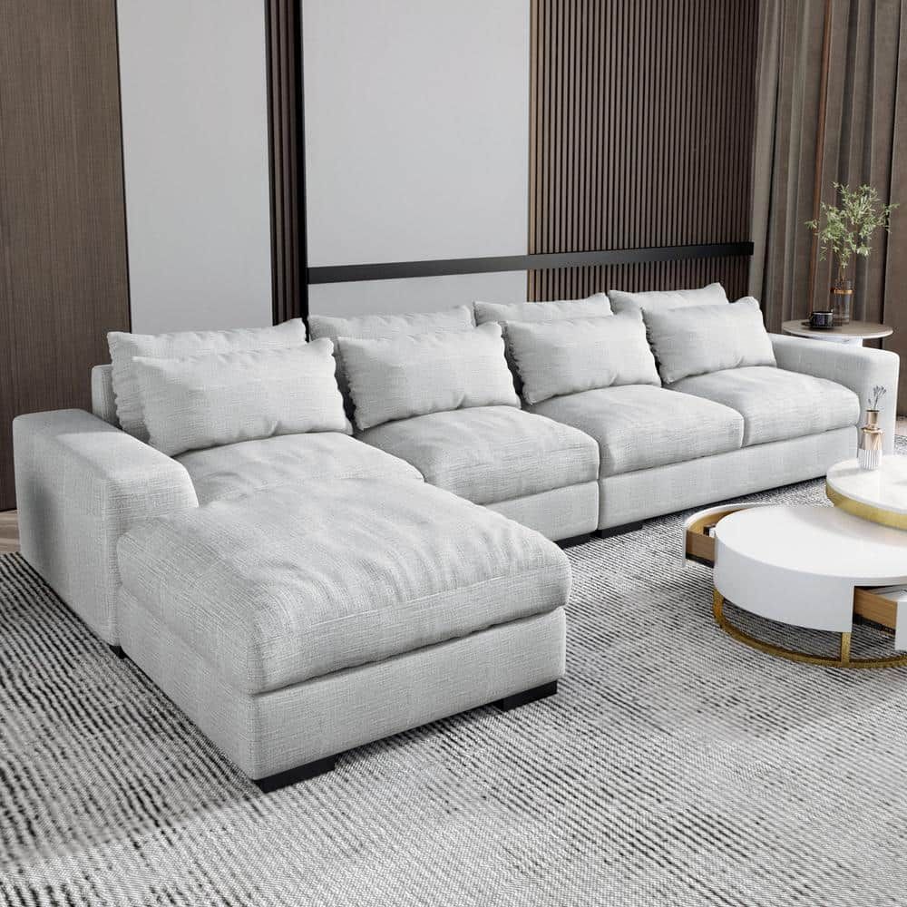 Magic Home 149.61 In. W Linen Rectangular Moveable Sectional Sofa With  Ottoman In Light Gray Cs W576s00002 – The Home Depot Intended For Sofas In Light Gray (Photo 1 of 15)