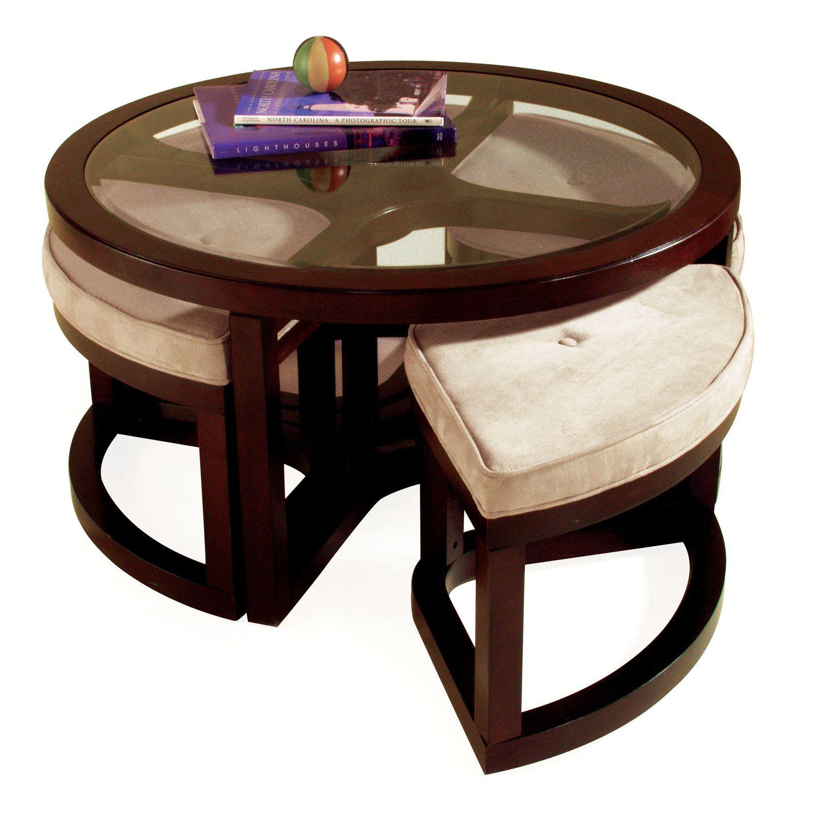 Magnussen T1020 Juniper Wood Round Coffee Table With 4 Stools | Www With Coffee Tables For 4 6 People (Photo 14 of 15)