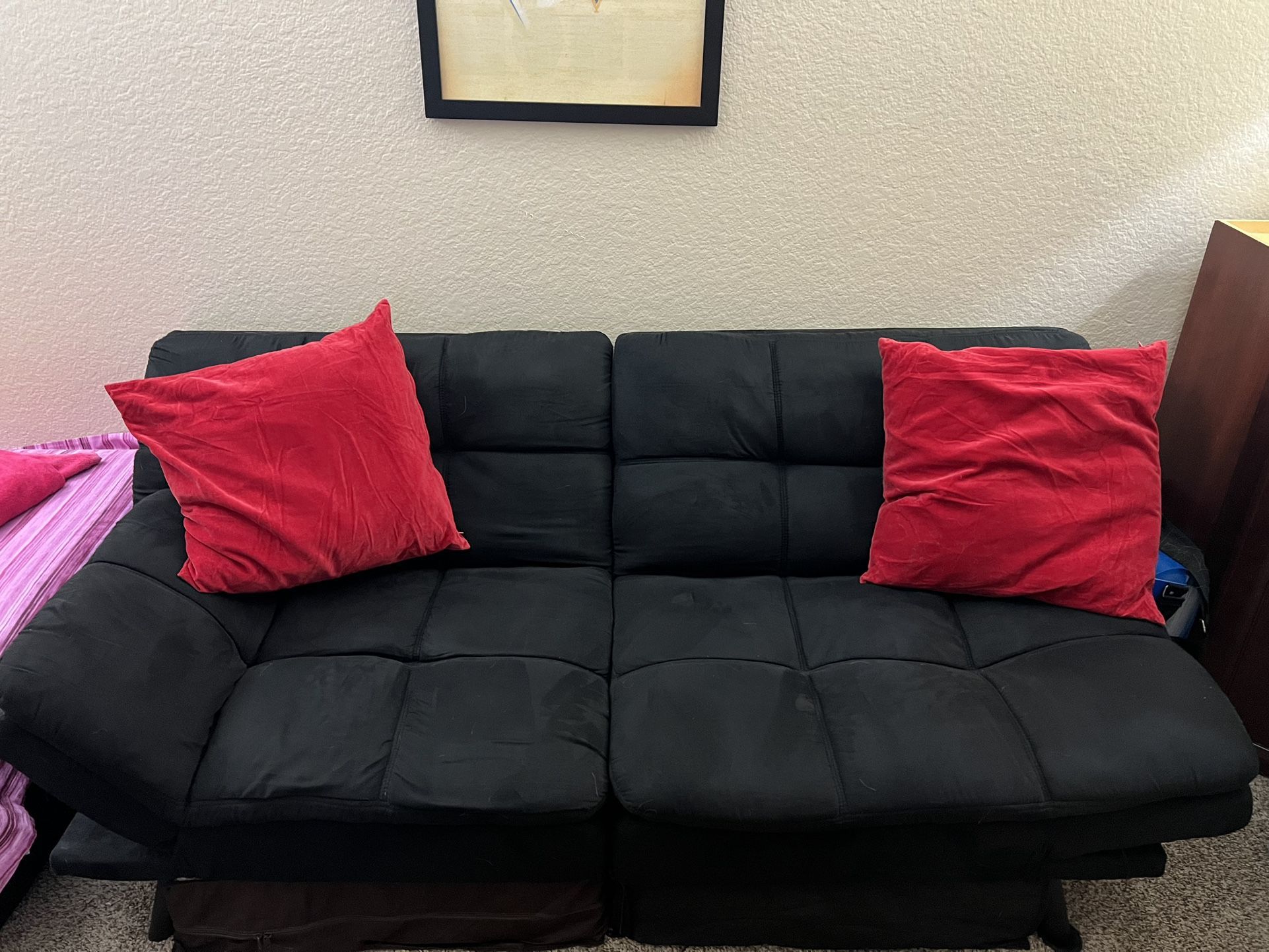 Mainstays Memory Foam Futon, Black Faux Suede Fabric For Sale In San  Clemente, Ca – Offerup Throughout Black Faux Suede Memory Foam Sofas (View 14 of 15)