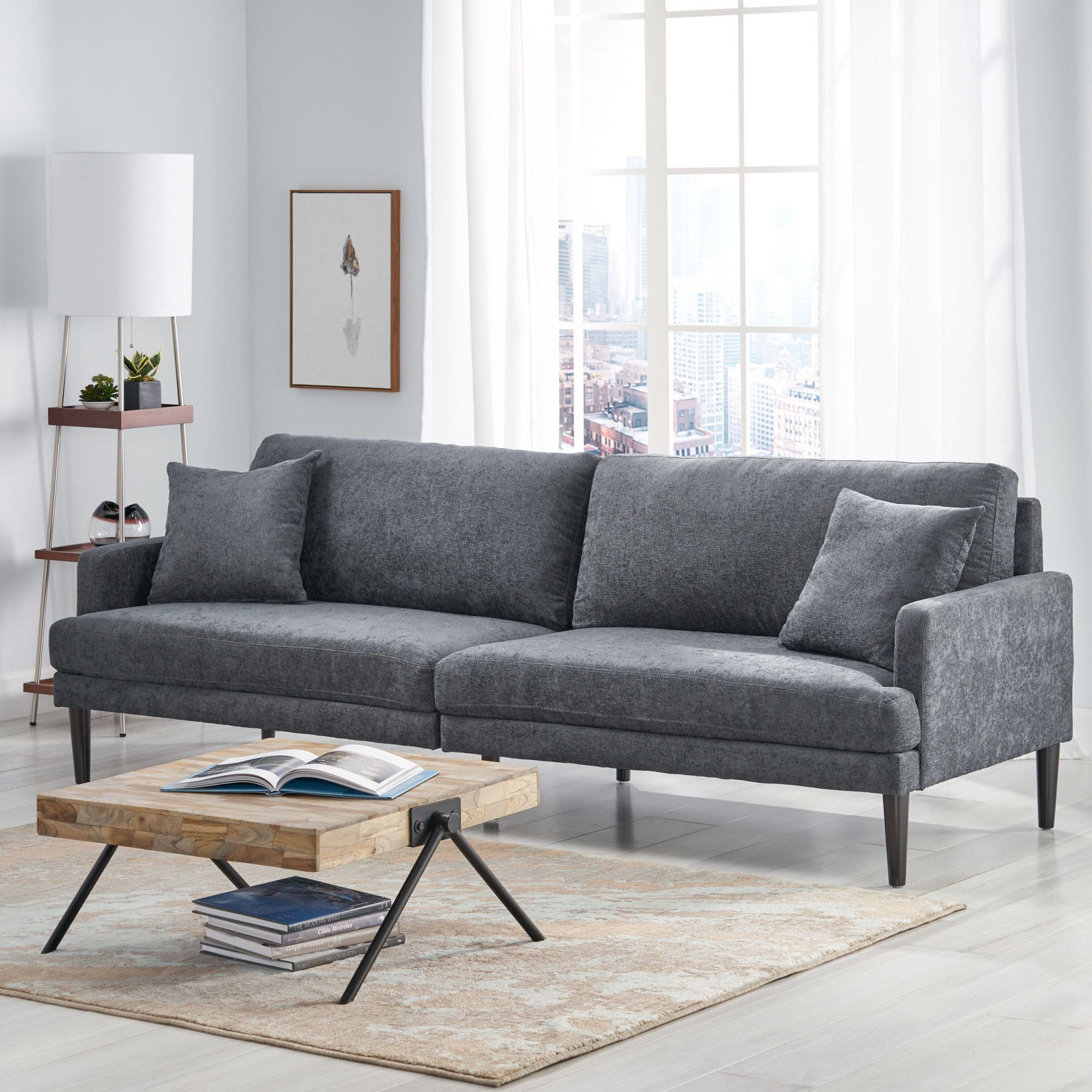 Malverne Contemporary 3 Seater Fabric Sofa With Accent Pillows, Charcoal  And Dark Brown In Charcoal/dark Brownnoble House Intended For Modern 3 Seater Sofas (View 8 of 15)