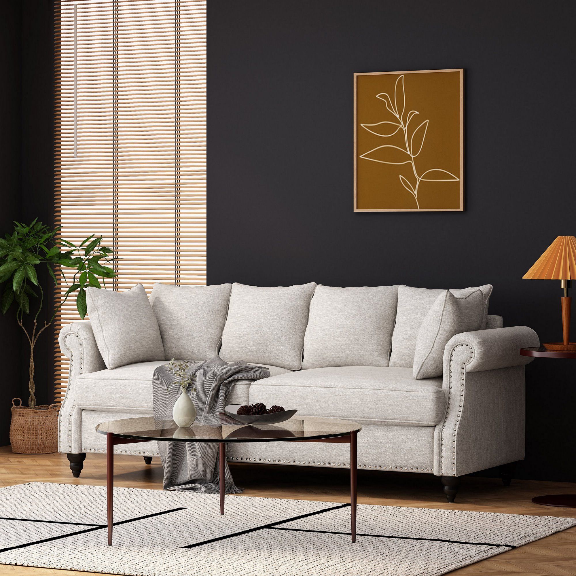 Manbow Contemporary Fabric Pillowback 3 Seater Sofa With Nailhead Trim,  Beige And Dark Brown Within Sofas With Pillowback Wood Bases (View 7 of 15)