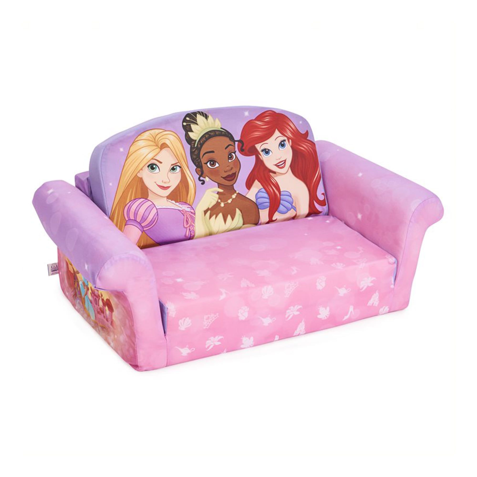 Marshmallow Furniture Kids 2 In 1 Flip Open Foam Sofa, Disney Princesses –  Walmart Regarding 2 In 1 Foldable Children&#039;s Sofa Beds (View 12 of 15)
