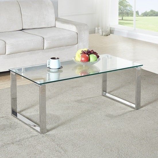 Megan Clear Glass Rectangular Coffee Table With Chrome Legs | Furniture Within Clear Rectangle Center Coffee Tables (Photo 11 of 15)