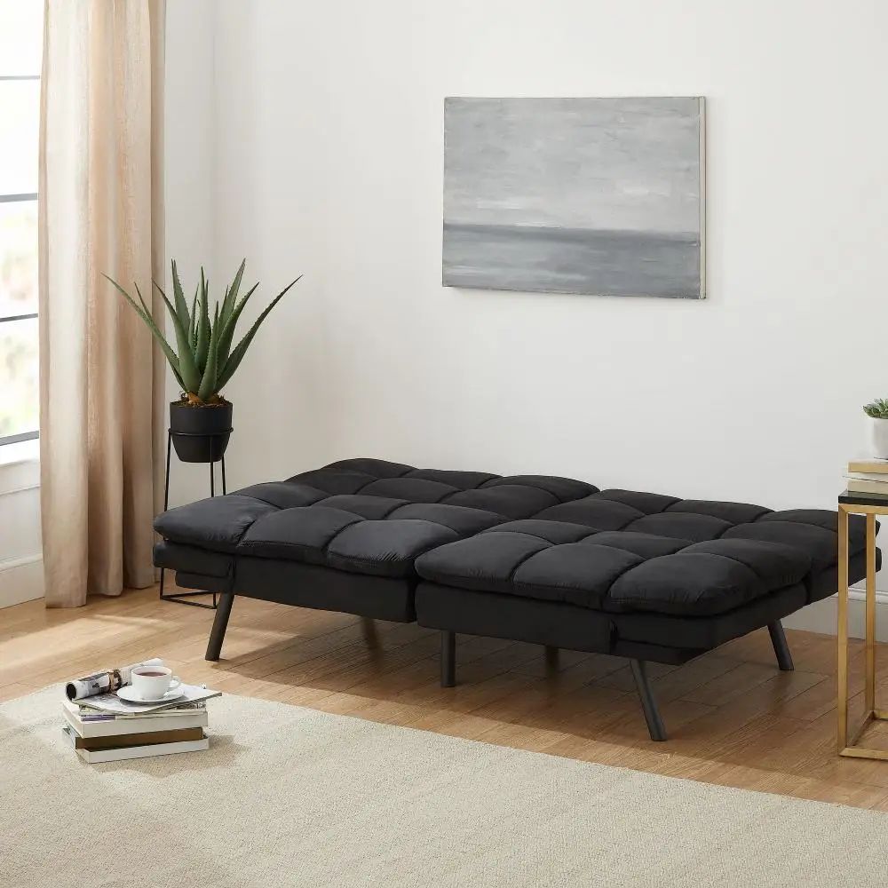 Memory Foam Futon, Black Faux Suede Fabric Stylish Simple Pure Color Memory  Cotton Sofa Foldable Bed Sofa(us Stock) – Aliexpress Intended For Black Faux Suede Memory Foam Sofas (View 2 of 15)