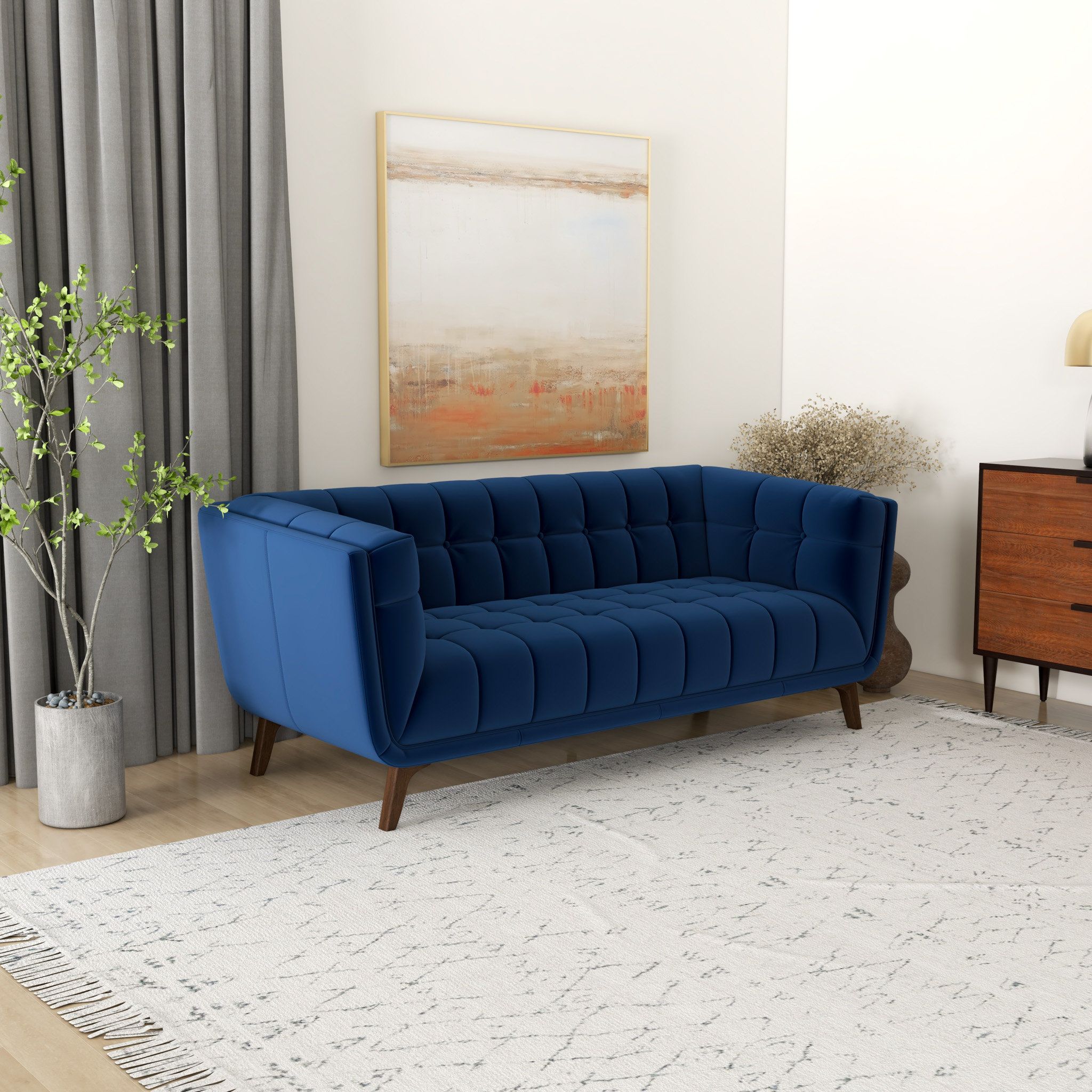 Mercury Row® Ardrie Upholstered Sofa & Reviews | Wayfair With Navy Linen Coil Sofas (Photo 13 of 15)
