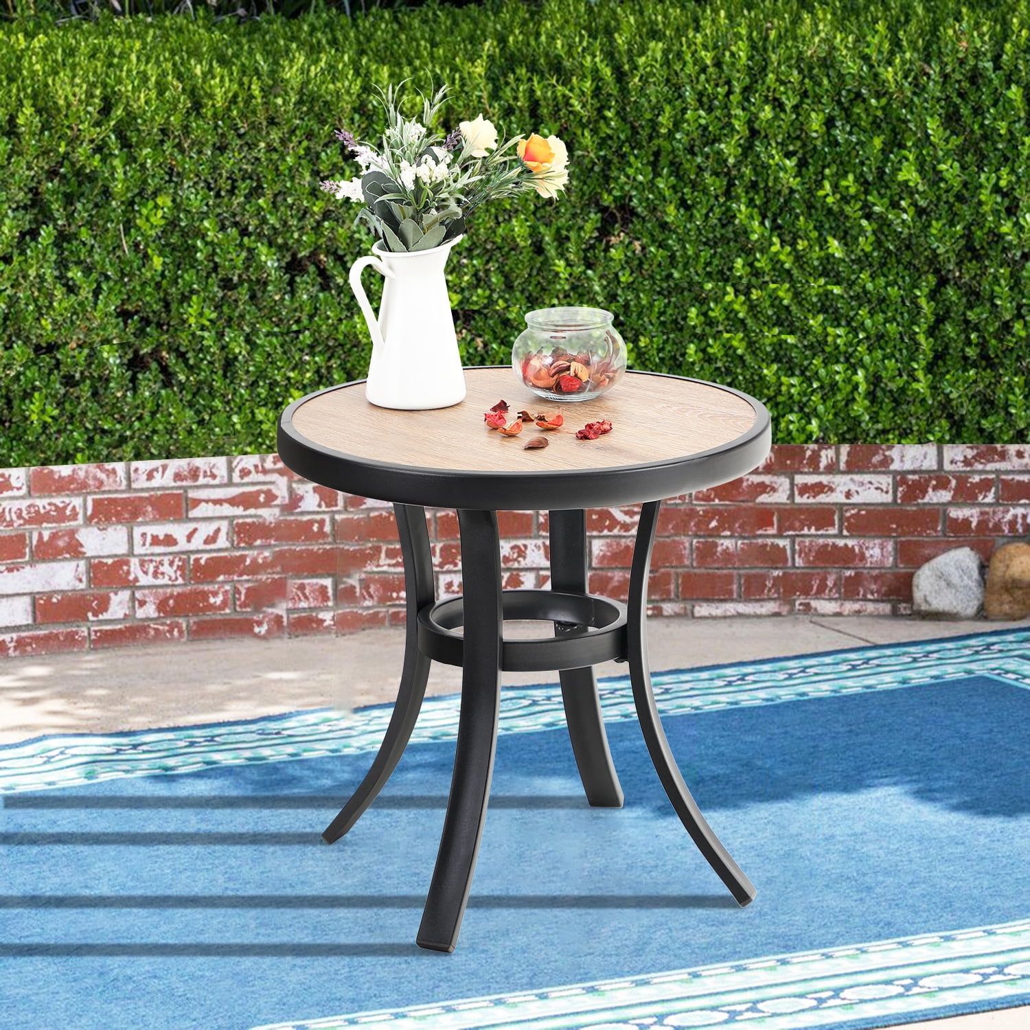 Mf Studio 19 Inches Bistro Side Table, Outdoor Coffee Table Wooden Like Regarding Modern Outdoor Patio Coffee Tables (Photo 10 of 15)