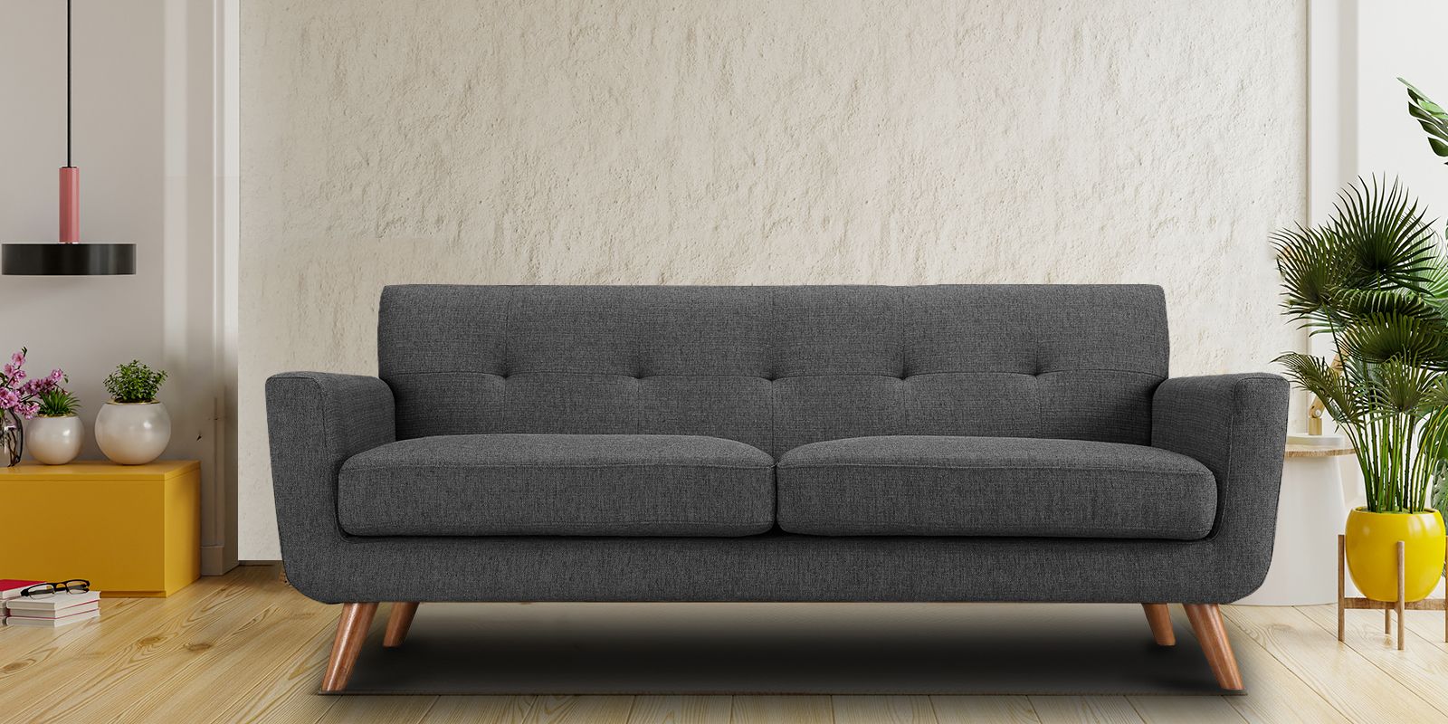 Mid Century Classic 3 Seater Sofa In Grey Colour – Dreamzz Furniture |  Online Furniture Shop With Regard To Mid Century 3 Seat Couches (Photo 2 of 15)