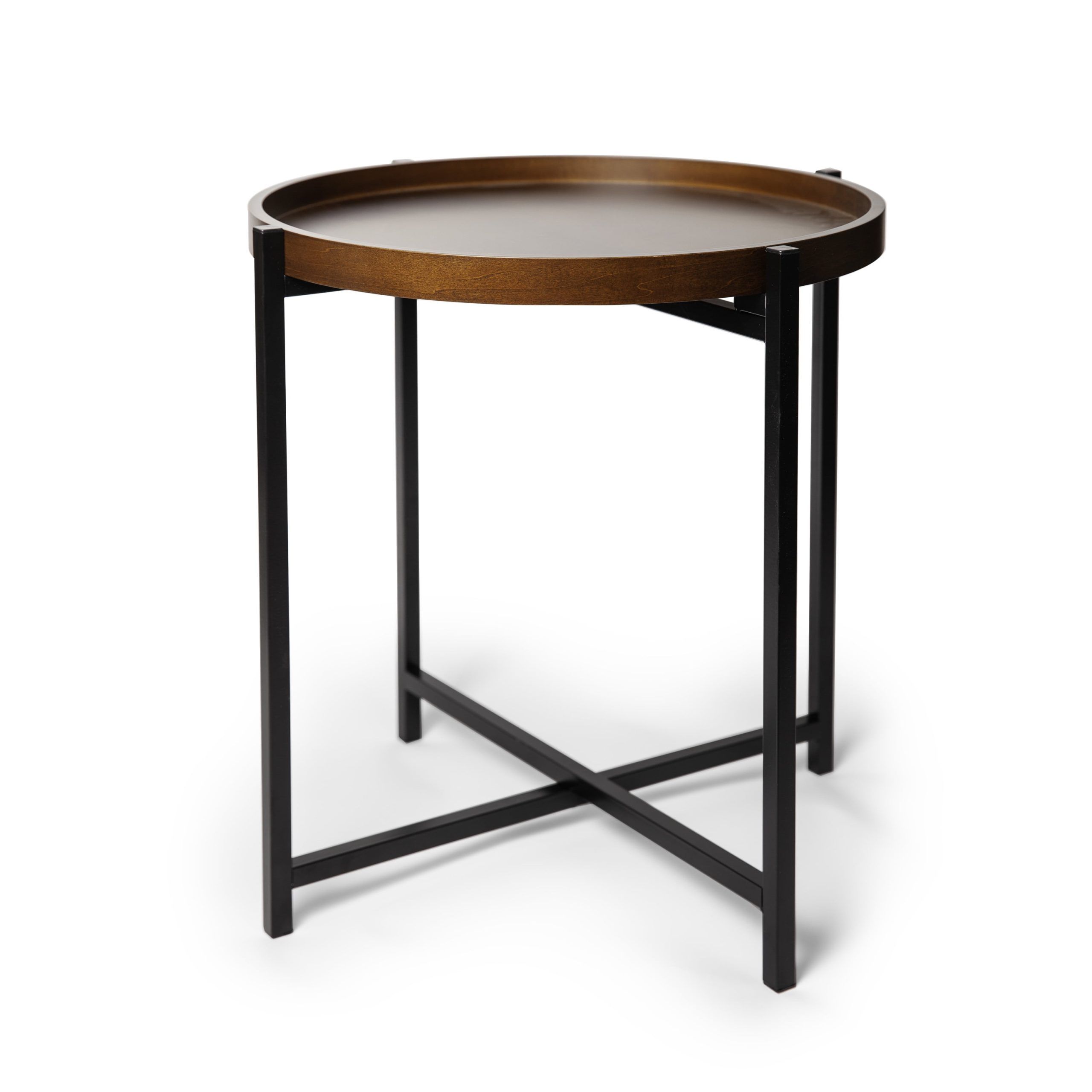 Mid Century Modern Round Side Table With Removable Wood Tray – Walmart With Regard To Detachable Tray Coffee Tables (Photo 14 of 15)