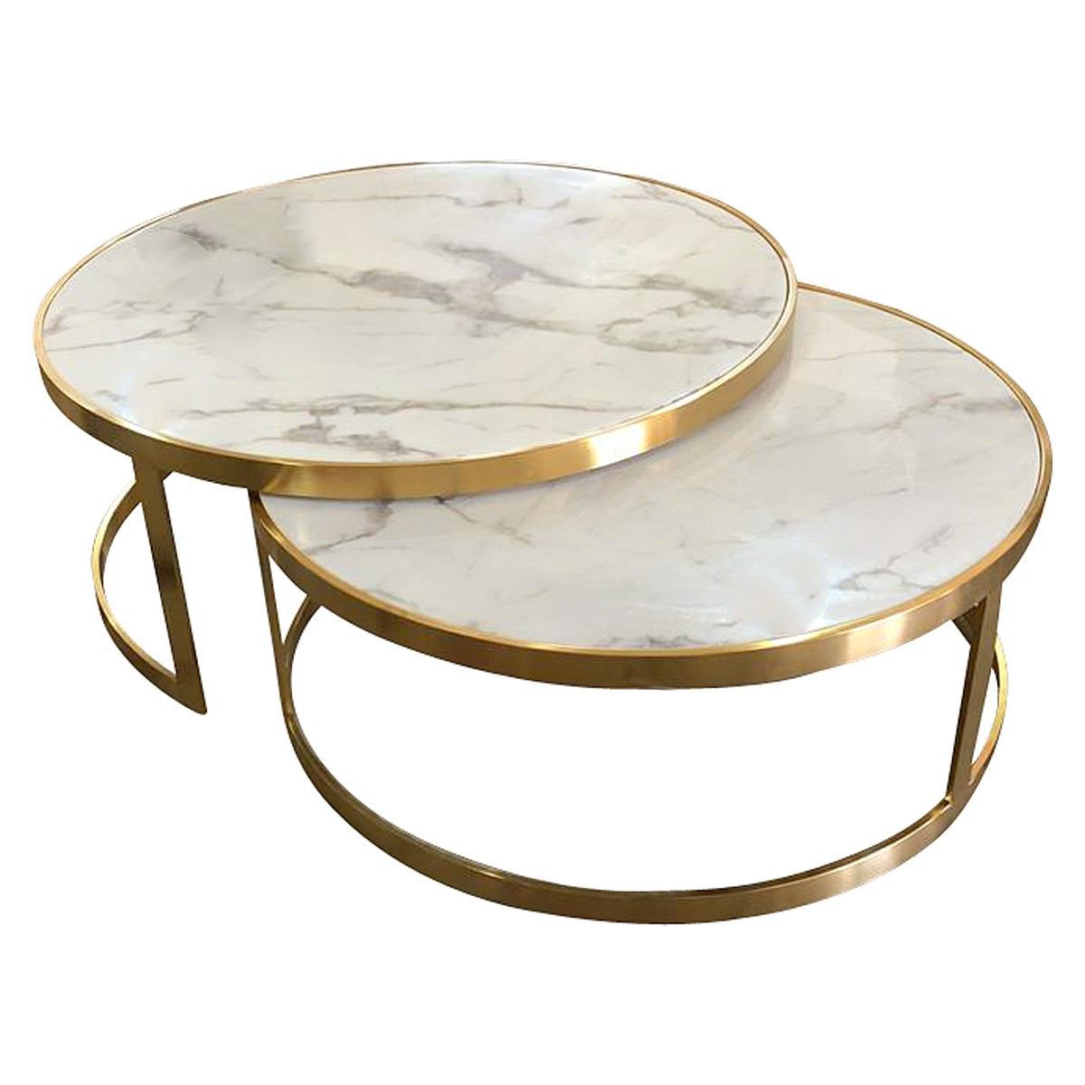 Mirabello 2 Piece Faux Marble Topped Metal Round Nesting Coffee Table Pertaining To Modern Round Faux Marble Coffee Tables (View 11 of 15)