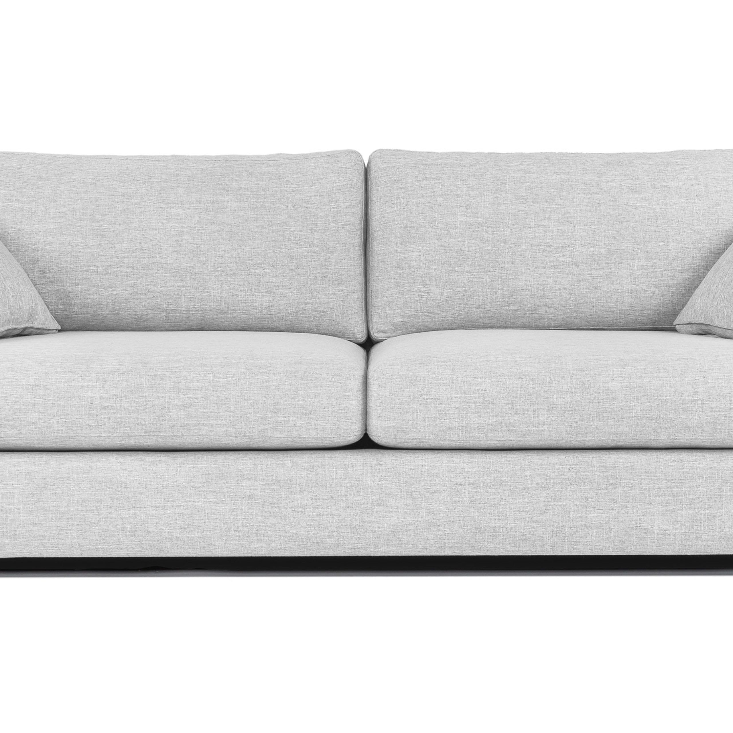 Mist Gray 3 Seater Fabric Sofa W/ Throw Pillows | Sitka | Article Throughout Modern Light Grey Loveseat Sofas (Photo 10 of 15)