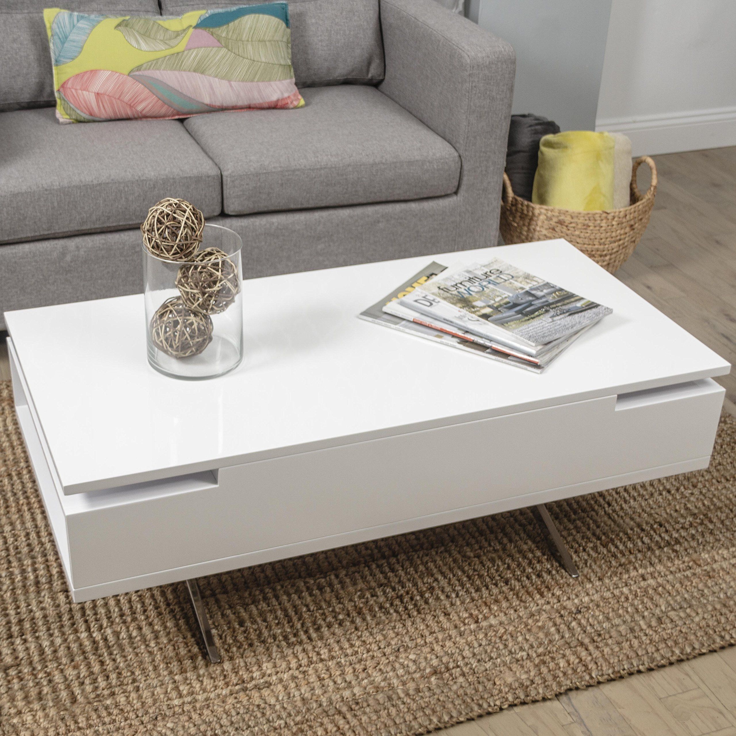 Mix High Gloss Lacquer Wood Stainless Steel Legs White Lifttop With Regard To High Gloss Lift Top Coffee Tables (View 2 of 15)