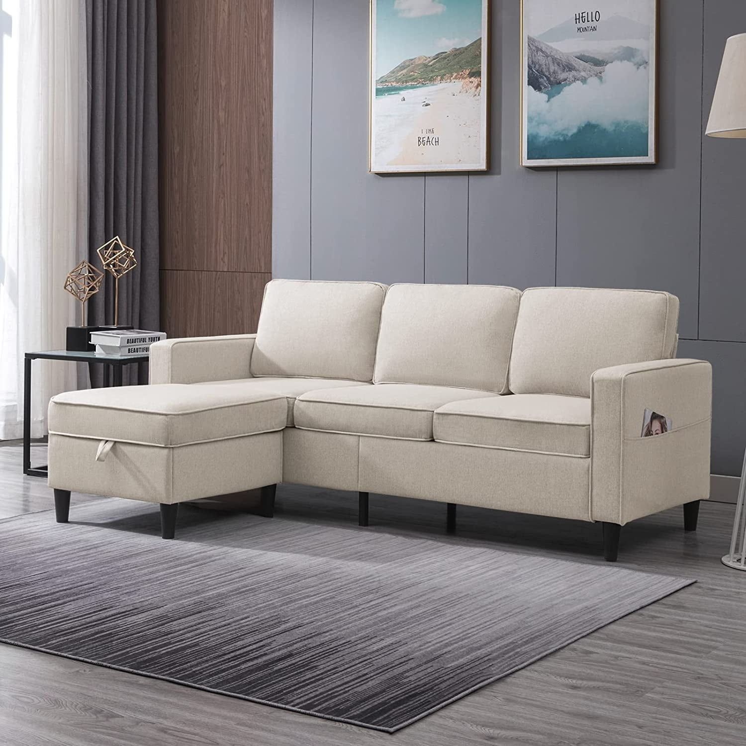 Mixoy Convertible Sectional Sofa Couch, 3 Seat L Shaped Sofa Upholstered  Couch With Flexible Storage Ottoman – On Sale – Bed Bath & Beyond – 36906849 For 3 Seat Convertible Sectional Sofas (View 10 of 15)