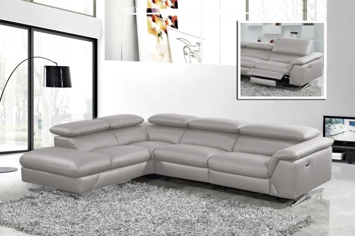 Modern Dark Or Light Grey Leather Sectional Sofa 3pc Set W/ Recliner  #v174188 | Ebay Intended For Modern Light Grey Loveseat Sofas (View 11 of 15)