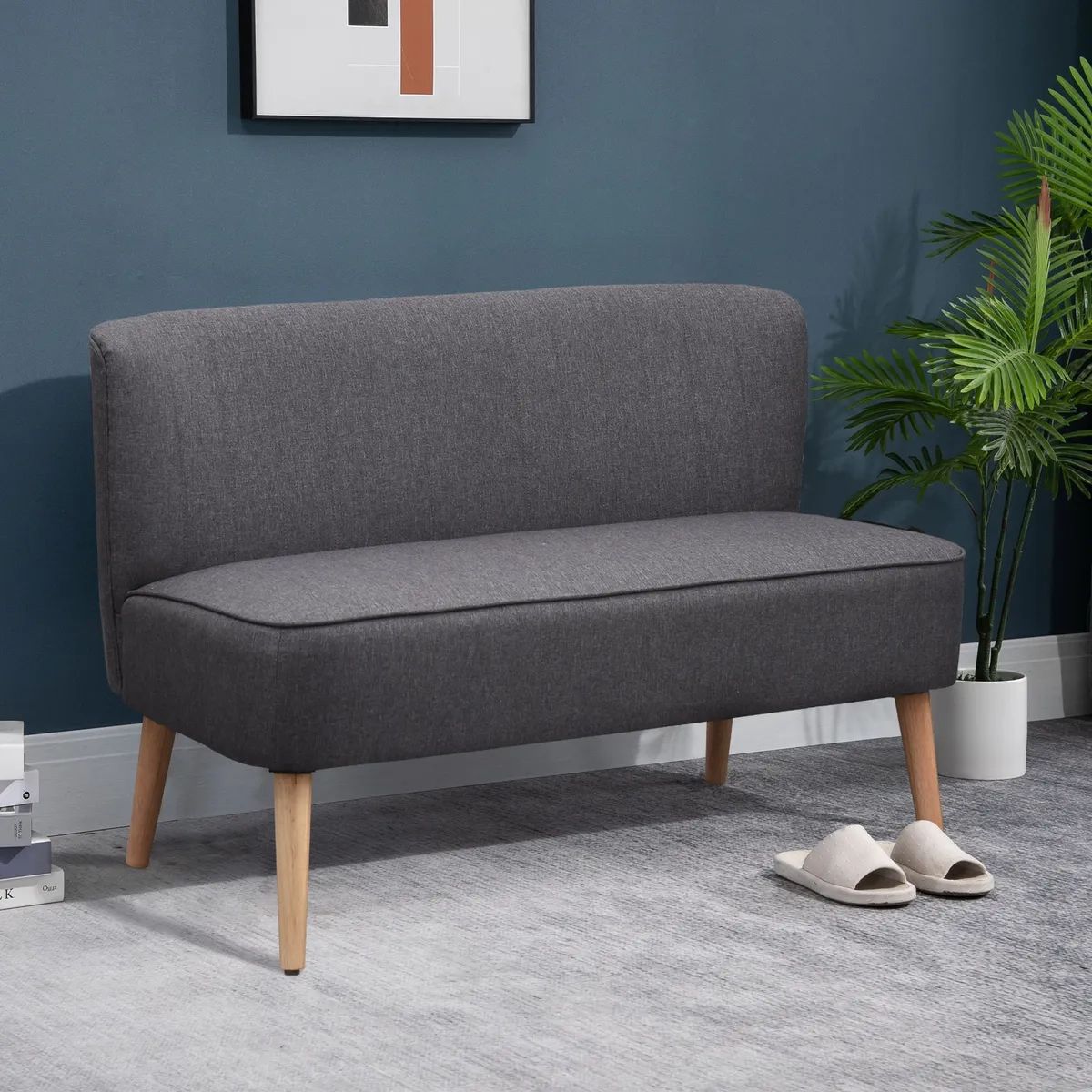 Modern Double Seat Sofa Loveseat Couch Padded Linen Wood Legs, Dark Grey |  Ebay Throughout Dark Grey Loveseat Sofas (View 12 of 15)