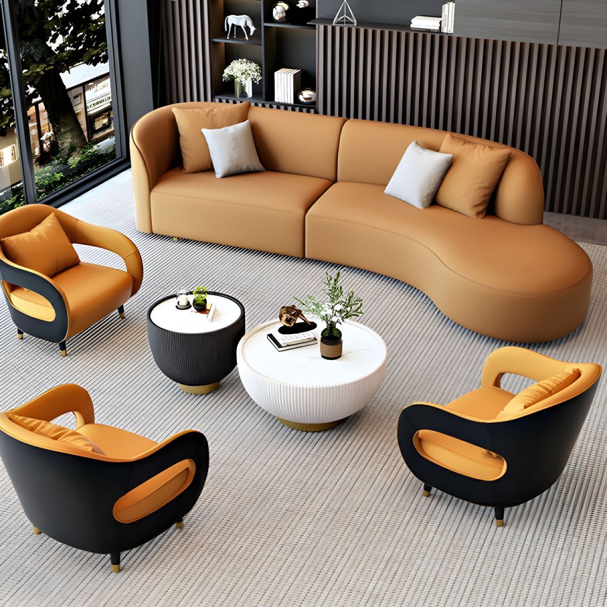 Modern Faux Leather Sectional Sofa Set With Wood Frame | Litfad Inside Faux Leather Sectional Sofa Sets (Photo 3 of 15)