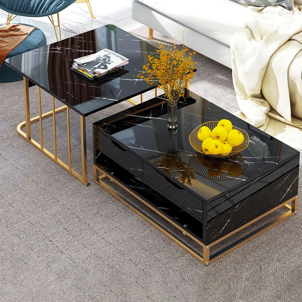 Modern Nesting Coffee Table Set Of 2 In Black With Drawers & Shelves Homary In Modern Nesting Coffee Tables (View 14 of 15)