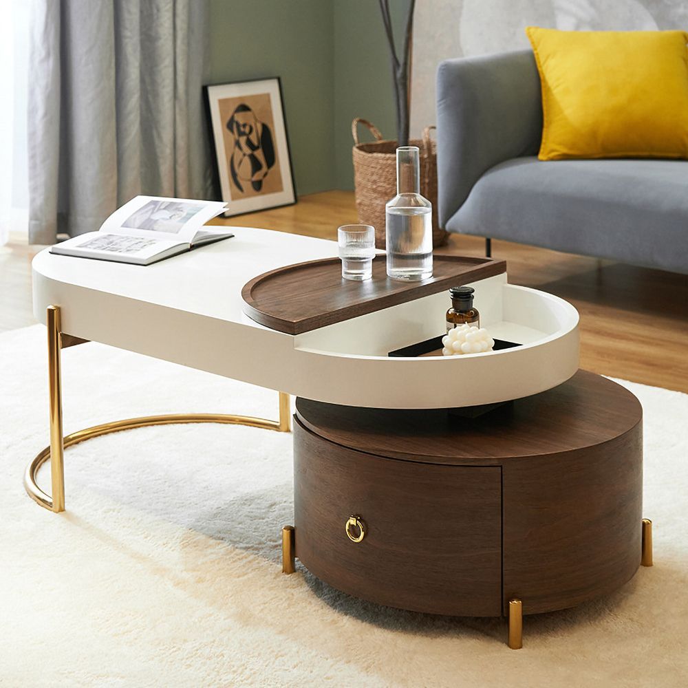 Modern Oval Nesting Coffee Table White&walnut Coffee Table With Storage Within Modern Nesting Coffee Tables (View 8 of 15)