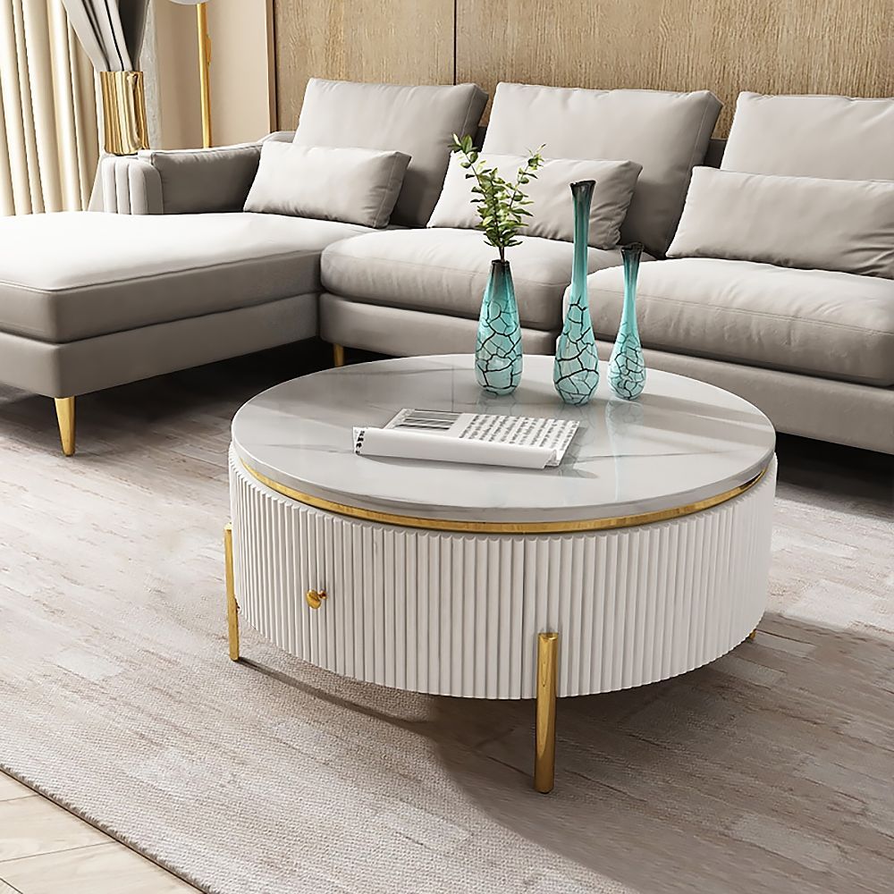 Modern Round Coffee Table With Storage Faux Marble Accent Table With Regard To Modern Round Faux Marble Coffee Tables (View 3 of 15)