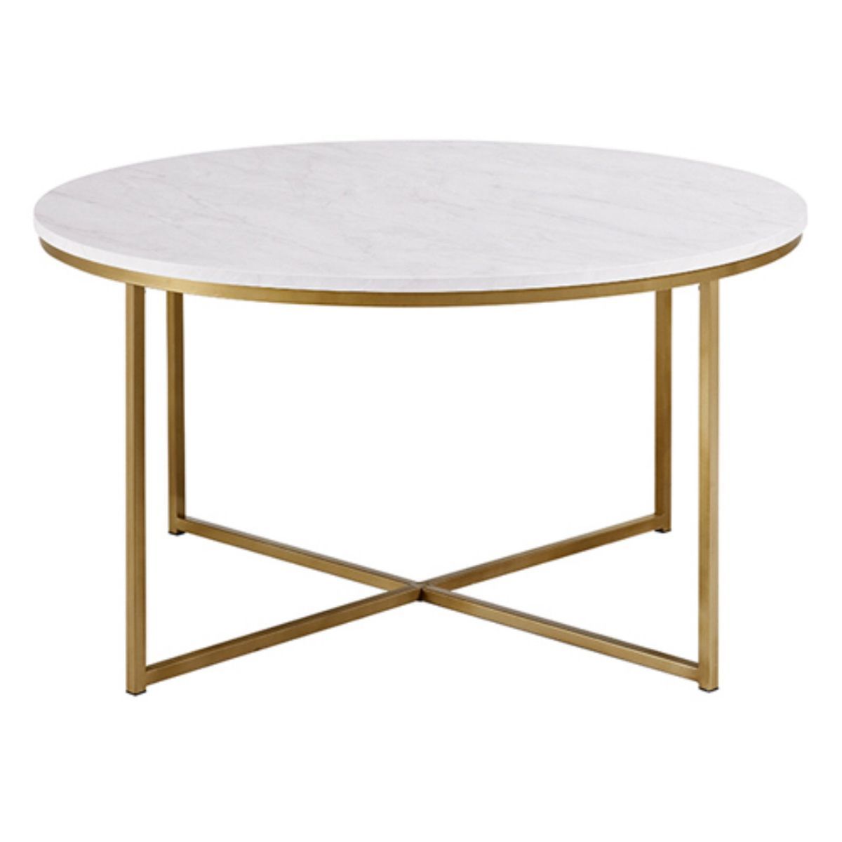 Modern Round White Faux Marble Coffee Table With Gold Base – Walmart Regarding Modern Round Faux Marble Coffee Tables (View 9 of 15)