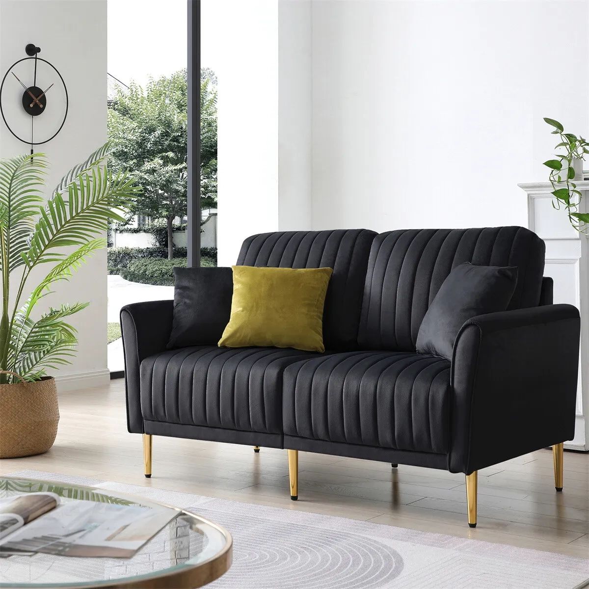 Modern Velvet 2 Seater Sofa Chanel Tufted Loveseat For Living Room Office  Black | Ebay Within 2 Seater Black Velvet Sofa Beds (View 2 of 15)