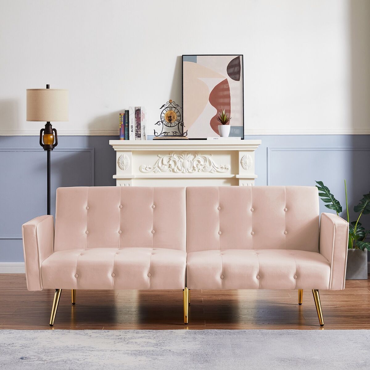 Modern Velvet Folding Loveseat Sofa Bed Button Tufted Convertible Sleeper  Couch | Ebay Regarding Tufted Convertible Sleeper Sofas (View 10 of 15)