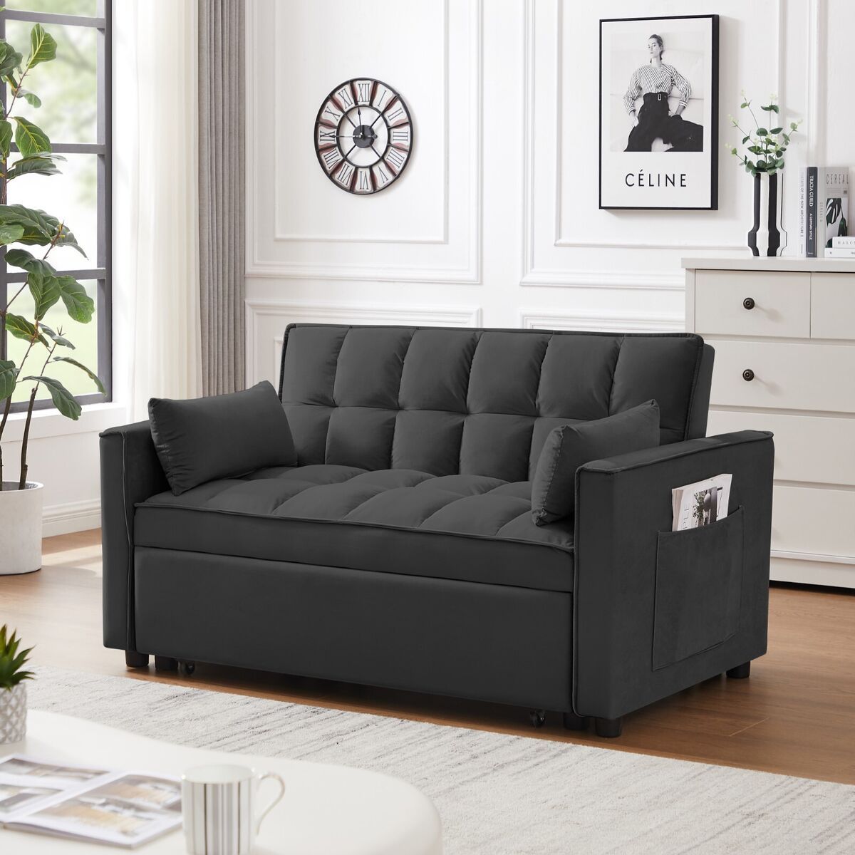 Modern Velvet Pull Out Sleeper Sofa Bed Folding Futon Couch Loveseat  Recliner | Ebay Within Modern Velvet Sofa Recliners With Storage (Photo 10 of 15)