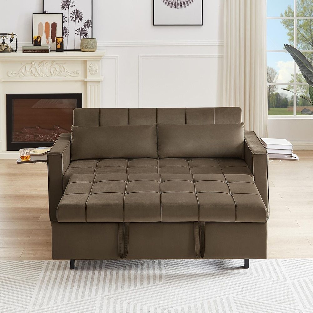 Modern Velvet Upholstered Recliner Sofa With Side Coffee Table – Bed Bath &  Beyond – 38394069 Inside Modern Velvet Sofa Recliners With Storage (Photo 1 of 15)
