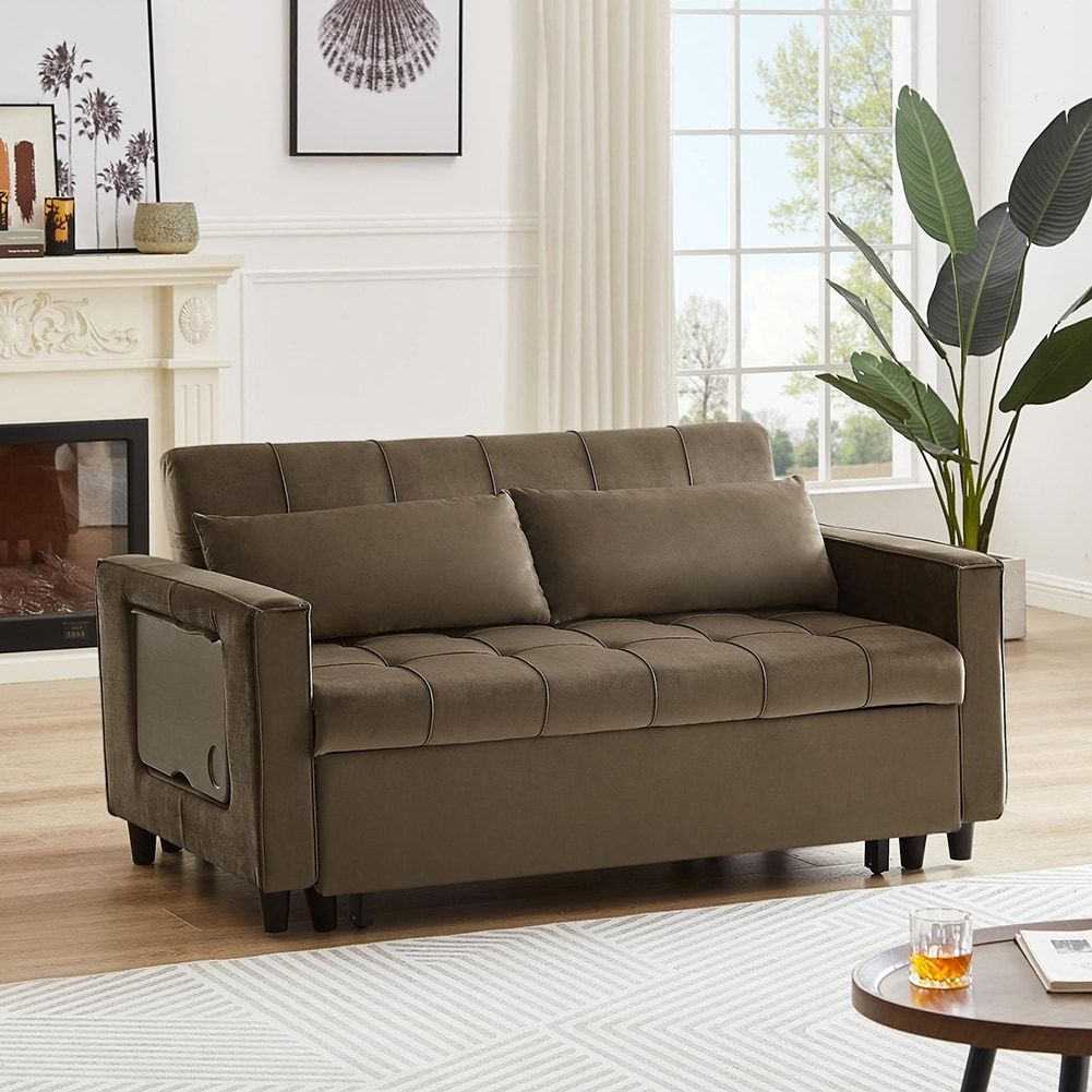 Modern Velvet Upholstered Recliner Sofa With Side Coffee Table – Bed Bath &  Beyond – 38394069 With Modern Velvet Sofa Recliners With Storage (View 2 of 15)