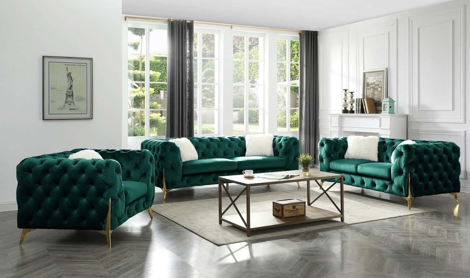 Moderno Green Velvet Sofa & Loveseatgalaxy Furniture Intended For Modern Velvet Sofa Recliners With Storage (View 14 of 15)