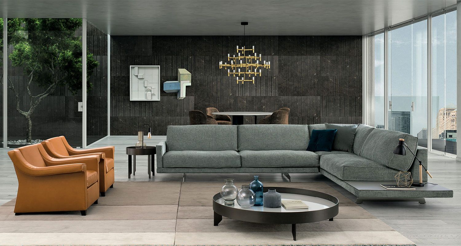Modular Sofa With Attached Side Table Ètime | Bodema For Microfiber Sectional Corner Sofas (View 3 of 15)
