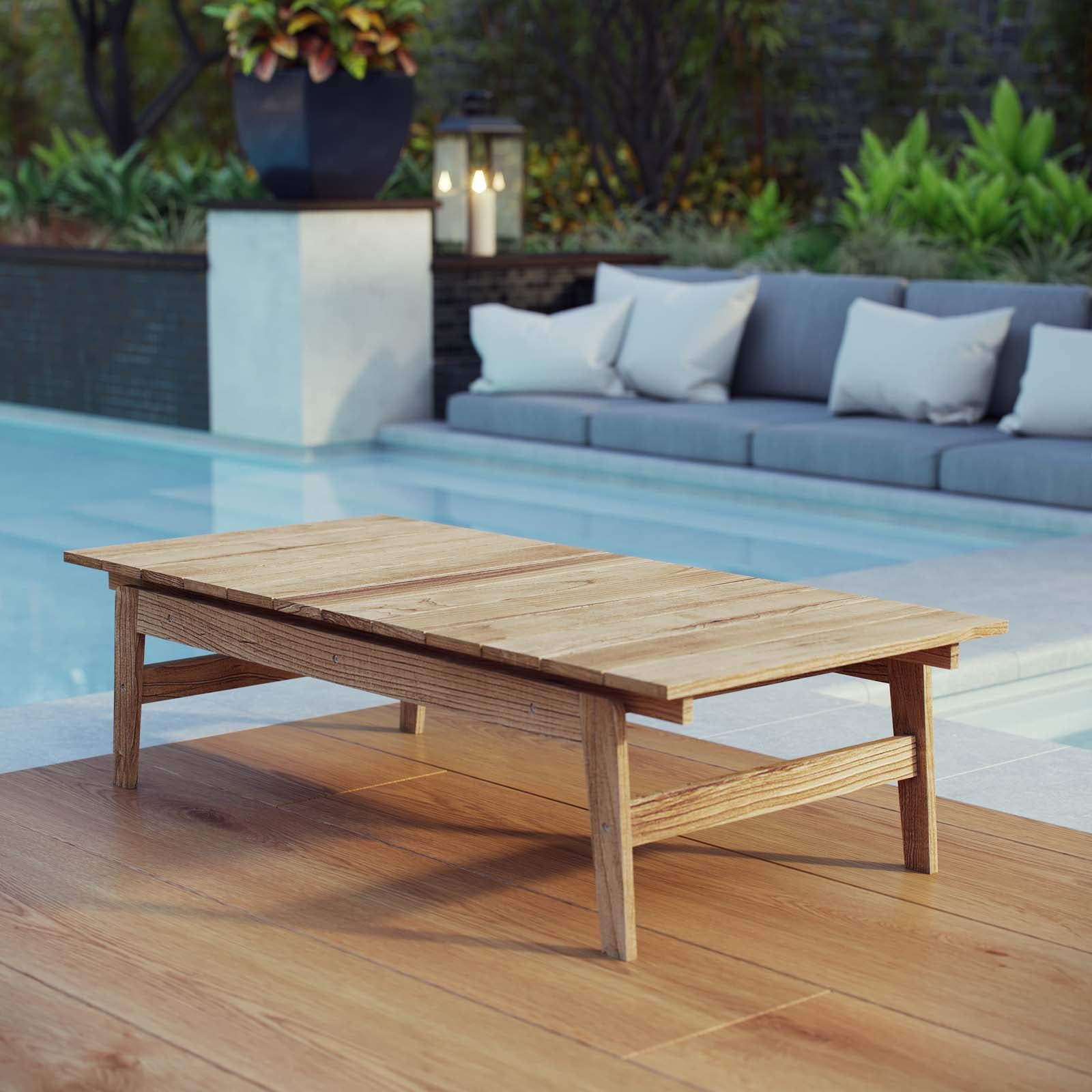 Modway Bayport Outdoor Patio Teak Coffee Table In Natural – Walmart For Modern Outdoor Patio Coffee Tables (Photo 7 of 15)