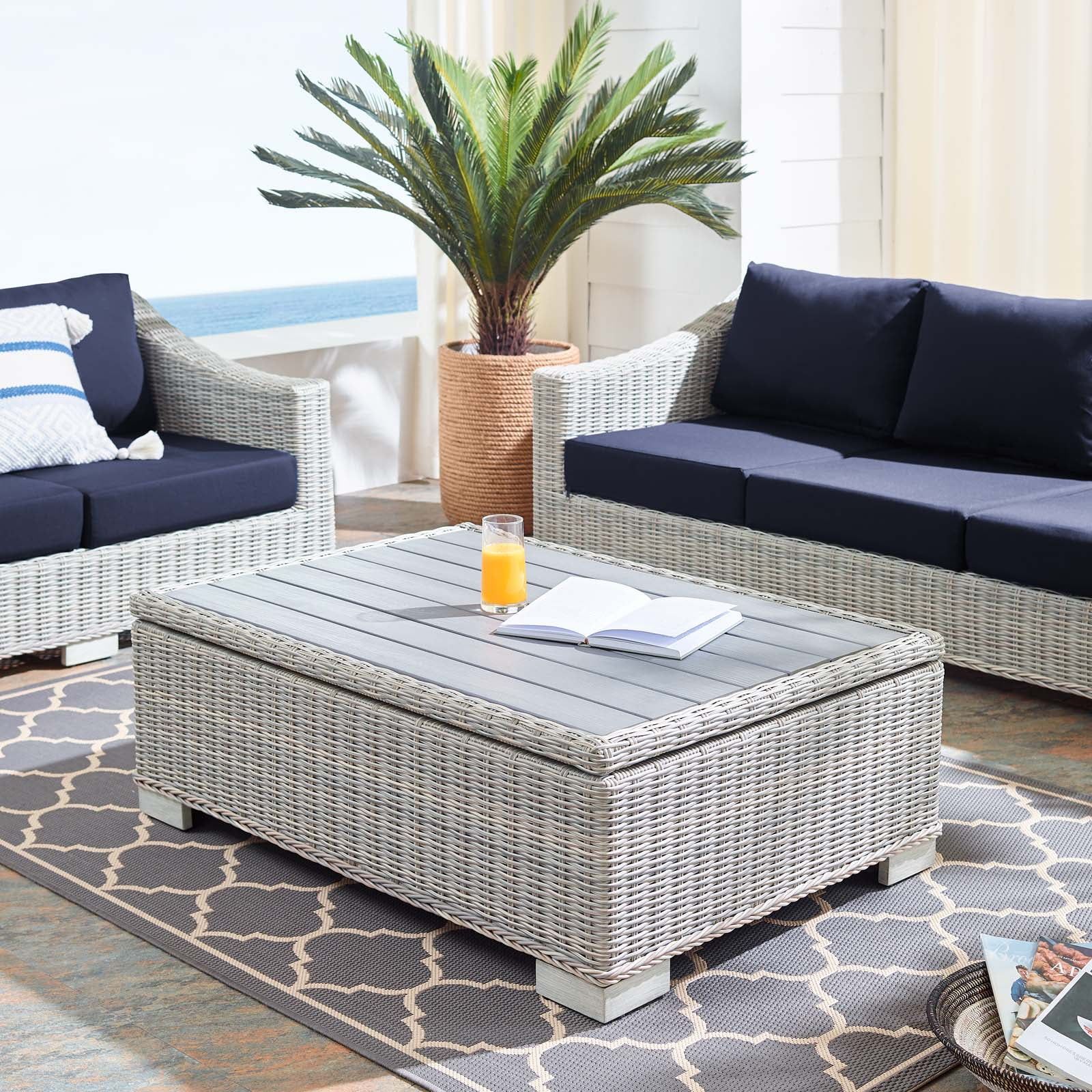 Modway Classic Rectangle Rattan Coffee Table With Tabletop, Light Gray With Regard To Rattan Coffee Tables (View 4 of 15)