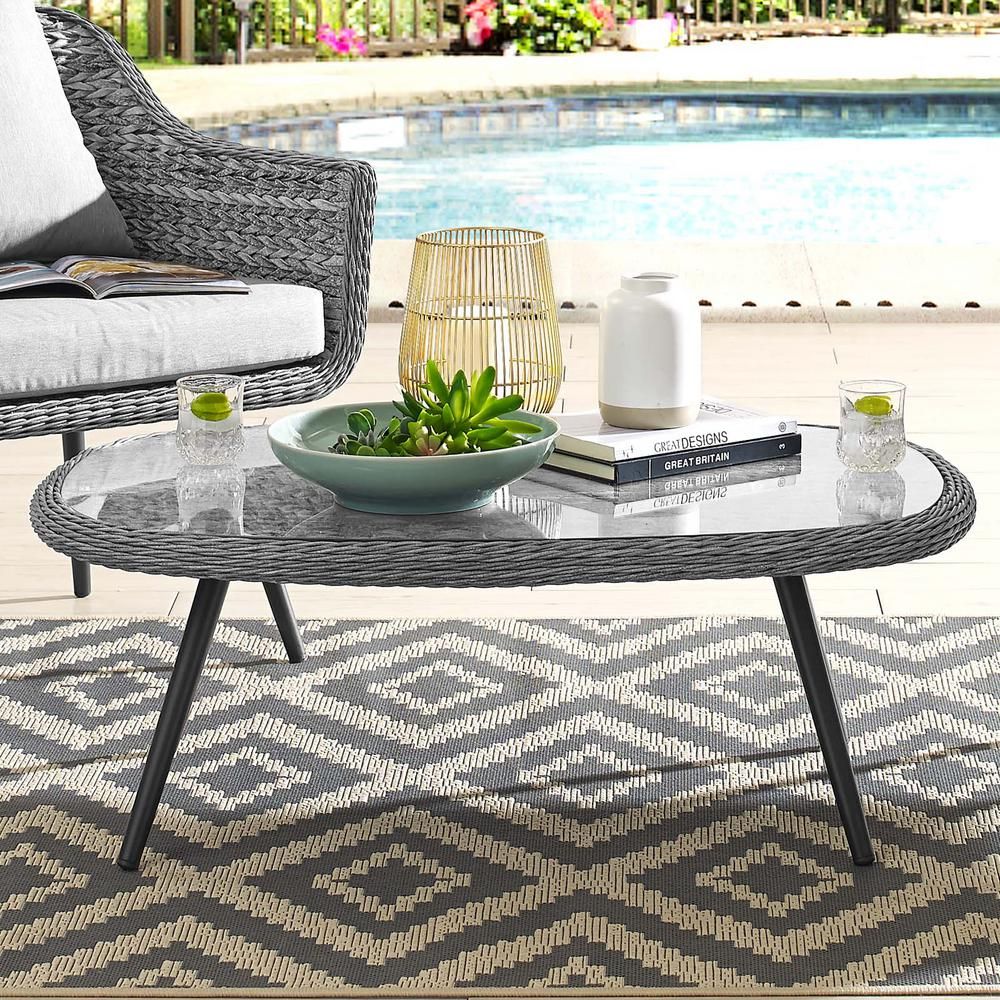 Modway Endeavor Wicker Outdoor Coffee Table In Gray Eei 3026 Gry – The For Outdoor Half Round Coffee Tables (Photo 9 of 15)