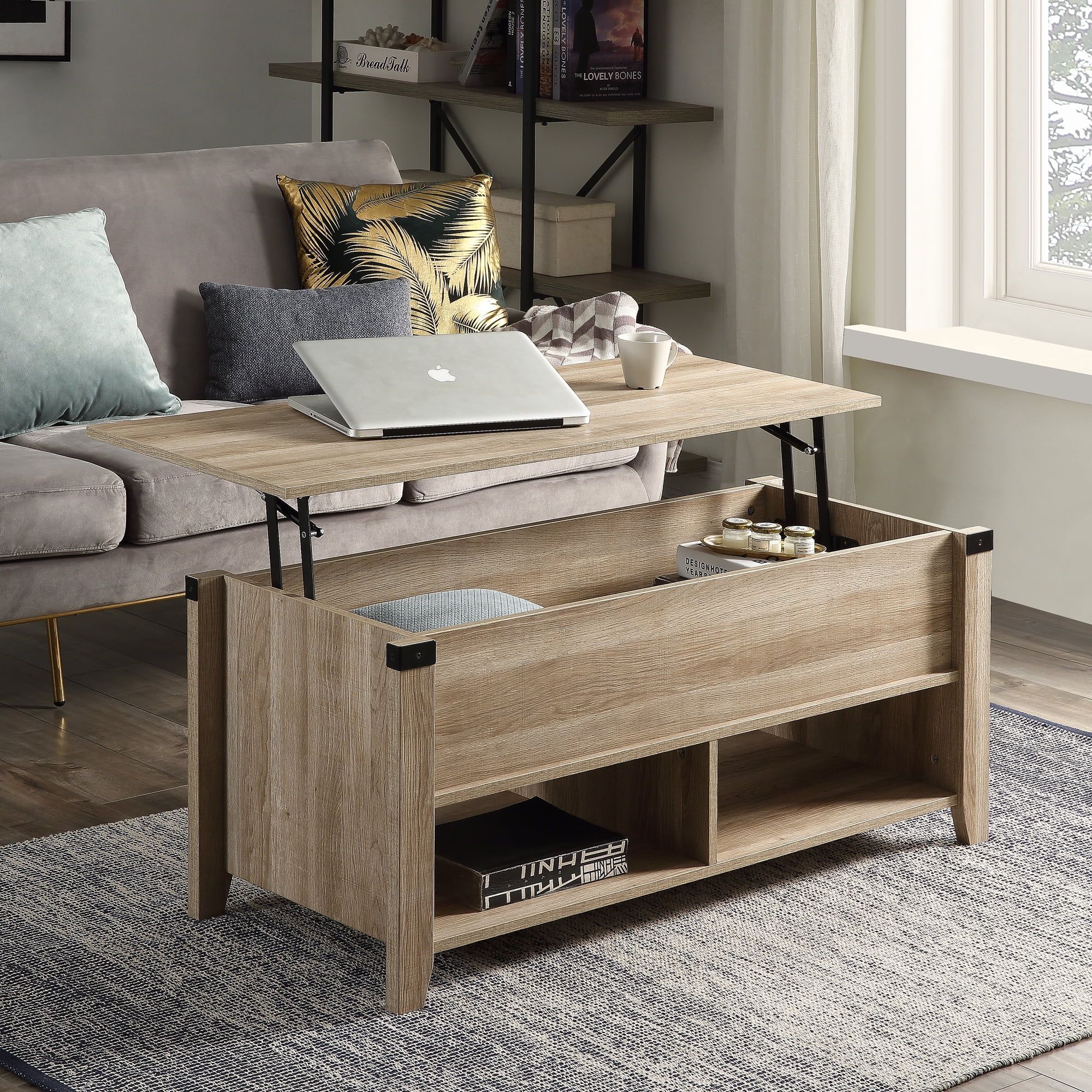 Multipurpose Coffee Table With Drawers ,open Shelf And Storage, Lifting Throughout Coffee Tables With Open Storage Shelves (View 2 of 15)